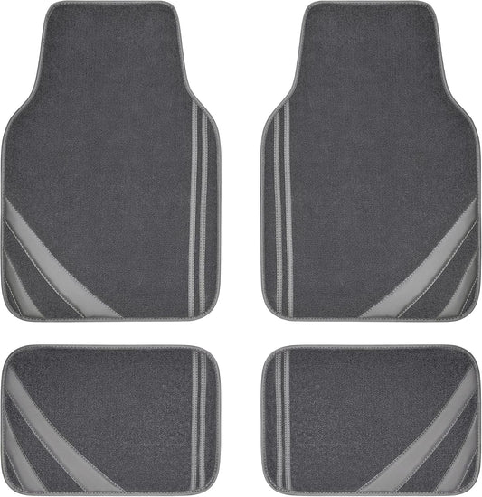 CAR PASS Car Floor Mats, Edge Leather Waterproof Car Mats with Double Stitch Line and Anti-Slip Backing Design, Fit 95% Automotive,SUVS,Sedan,Vans (Pure Gray)