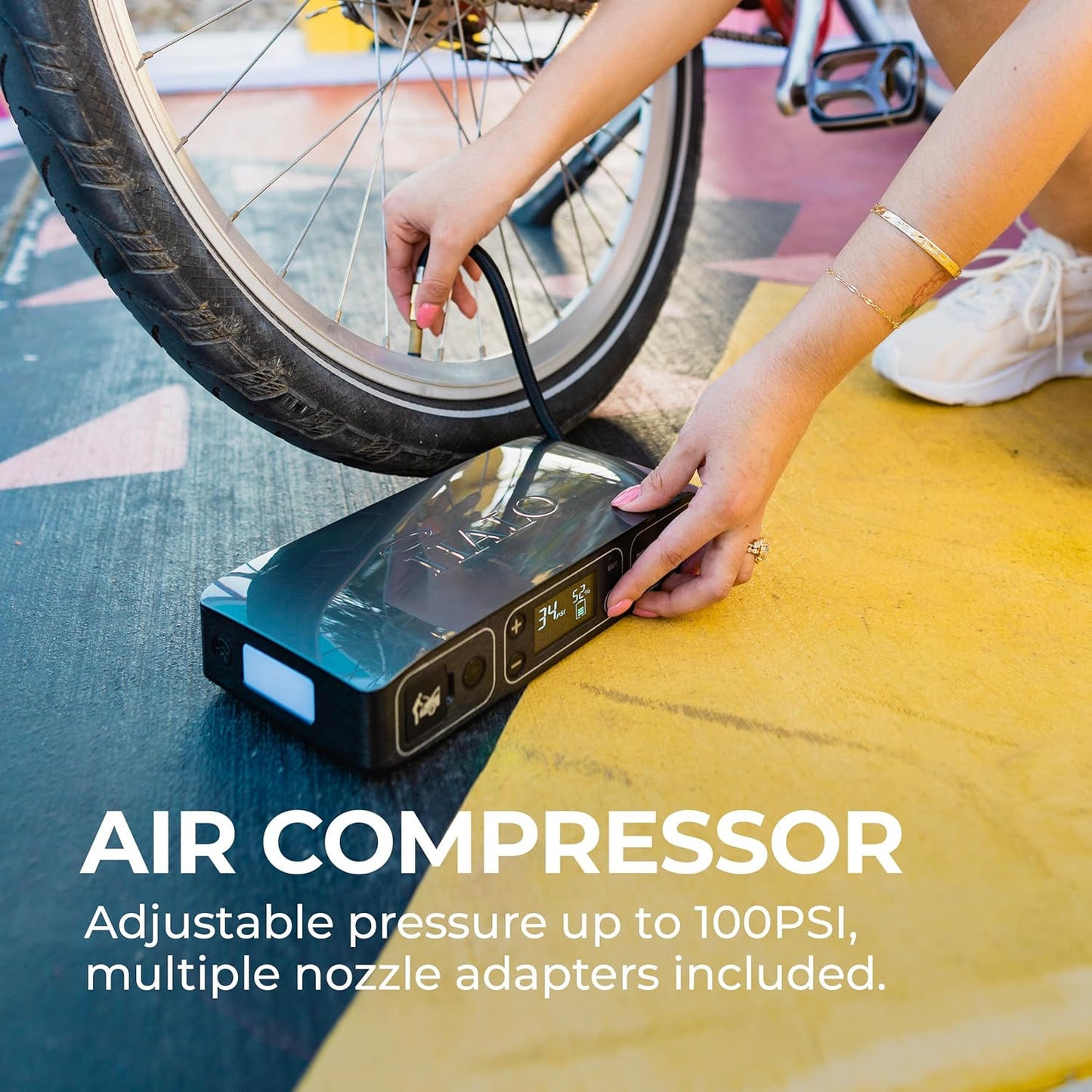 HALO Bolt Air 58830 Portable Car Battery Jump Starter | 100 PSI Air Compressor, 58.8Wh USB Power Bank, Emergency Floodlight & Charger, Jumps Cars SUVs & Trucks, Inflates Tires, TSA Approved — Gray