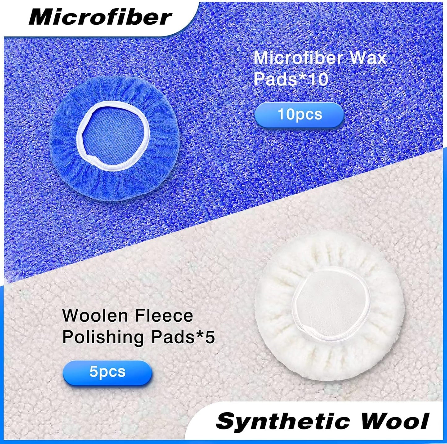 5 to 6 Inch Car Polisher Pad Bonnet, 15Pcs Car Polishing Bonnet Buffing Pads, 10*Microfiber+5*Woollen
