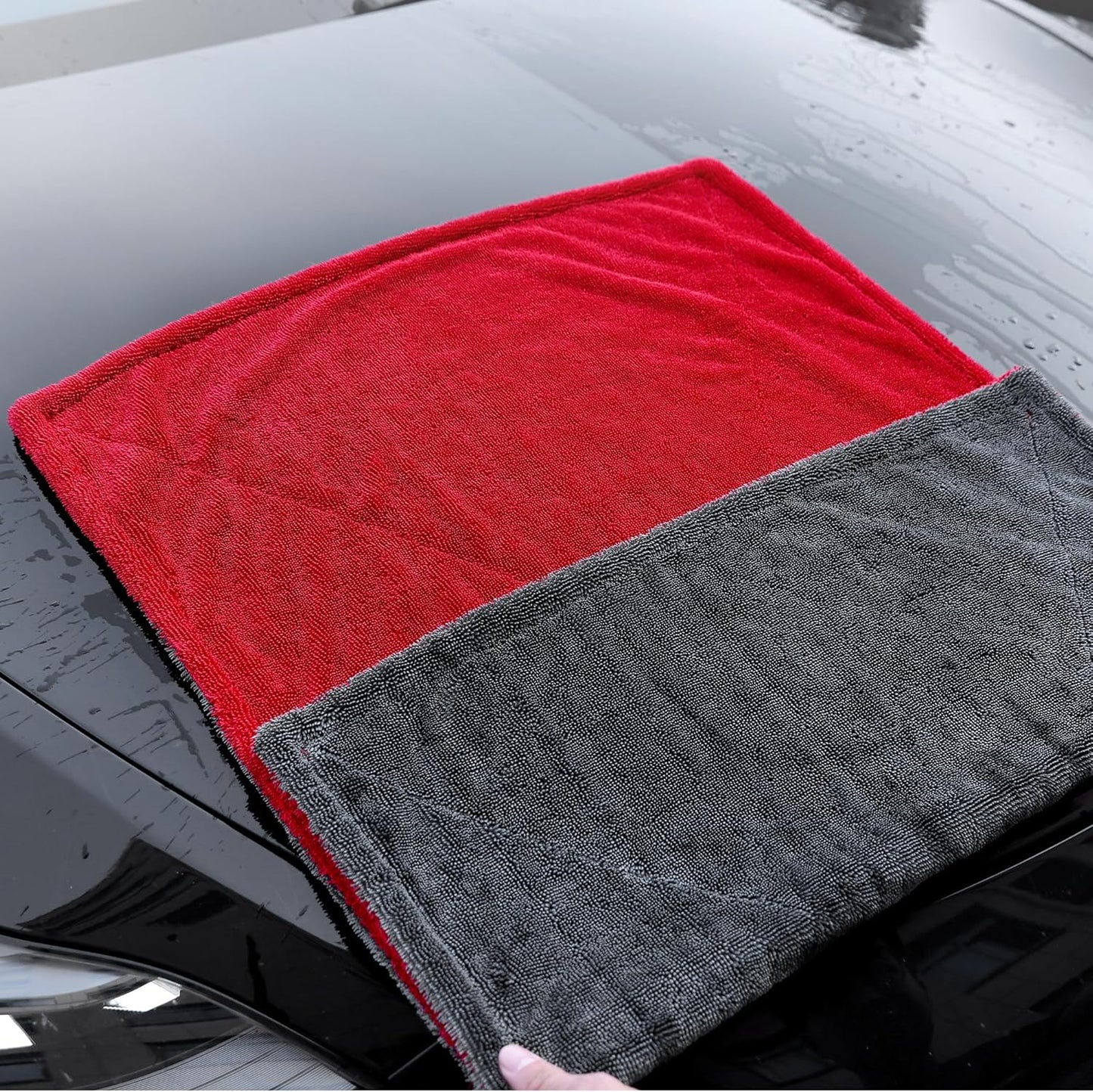 LIVOS Extra Large Car Drying Towel, Twisted Terry Microfiber Towels for Cars, 1000GSM Professional Quick Dry Cleaning Cloth for Car, Scratch-Free, Absorbent Wash Towel, 25" x 36" (Red&Grey)