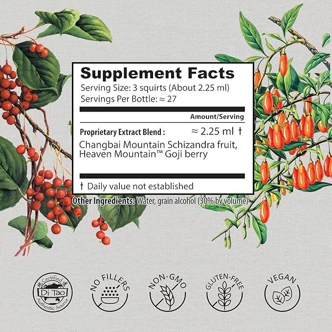 Dragon Herbs Goji Berry & Schizandra Drops • Triple Extractions • for Eye, Skin, Lung & Healthy Aging Support, Beauty Tonic • Super Potency • Fast Acting • 2 fl oz, 60 mL • Tincture Supplement