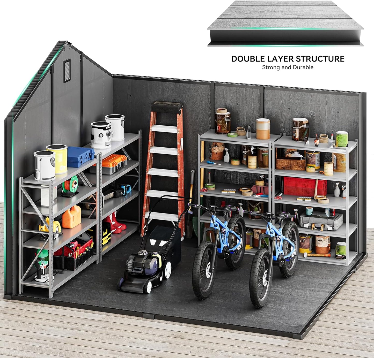 YITAHOME Outdoor Storage Shed 8x10 Ft, Plastic Storage Sheds with Floor, Lockable Doors, Windows, and Vents for Patio, Lawn, Backyard, Large Garden Storage for Bikes, Mowers, and Garden Tools, Black