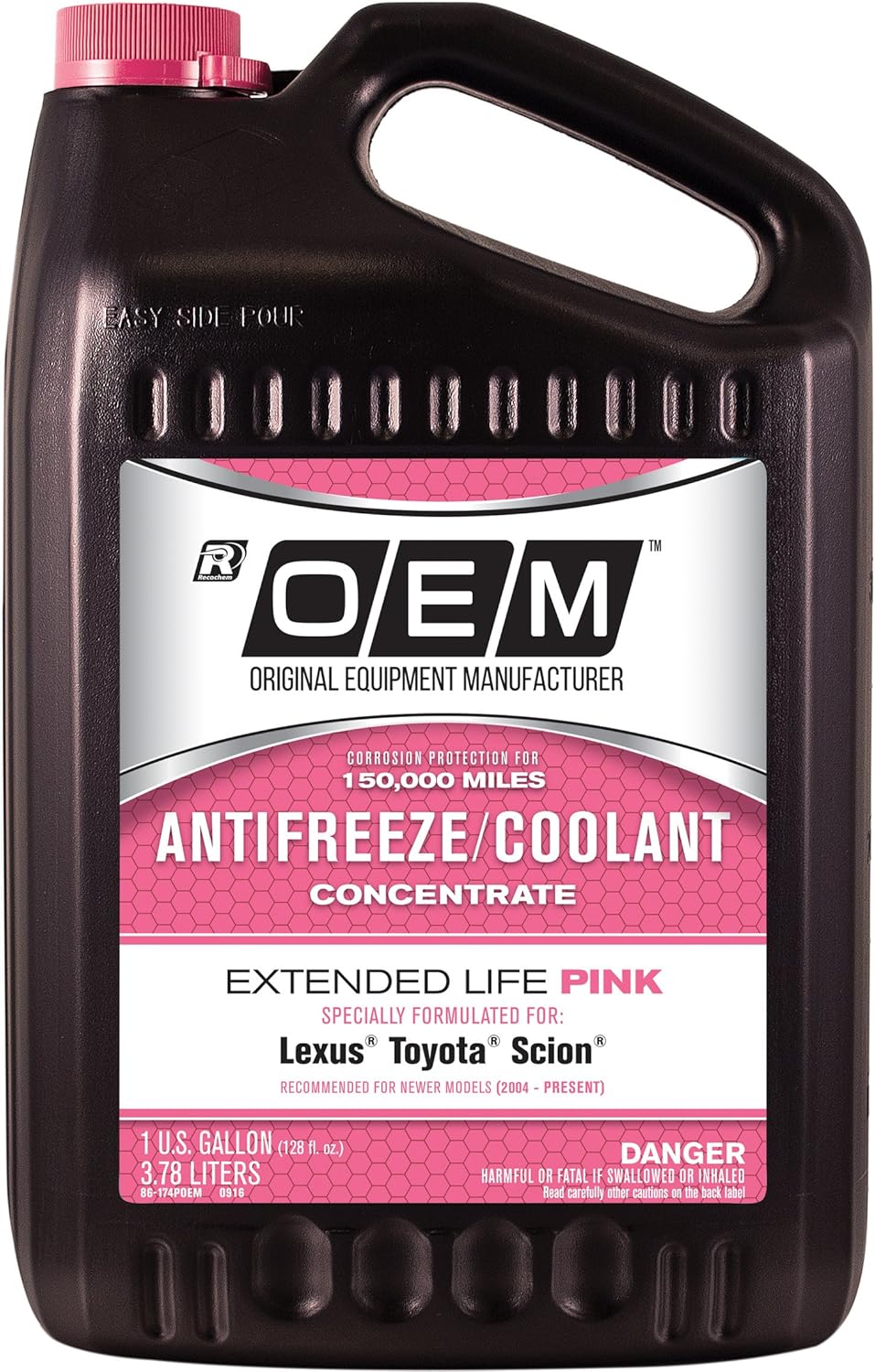 Recochem OEM 86-174POEM Pink Premium Antifreeze Concentrate Extended Life PINK, 1 gallon, 1 Pack , BROWN