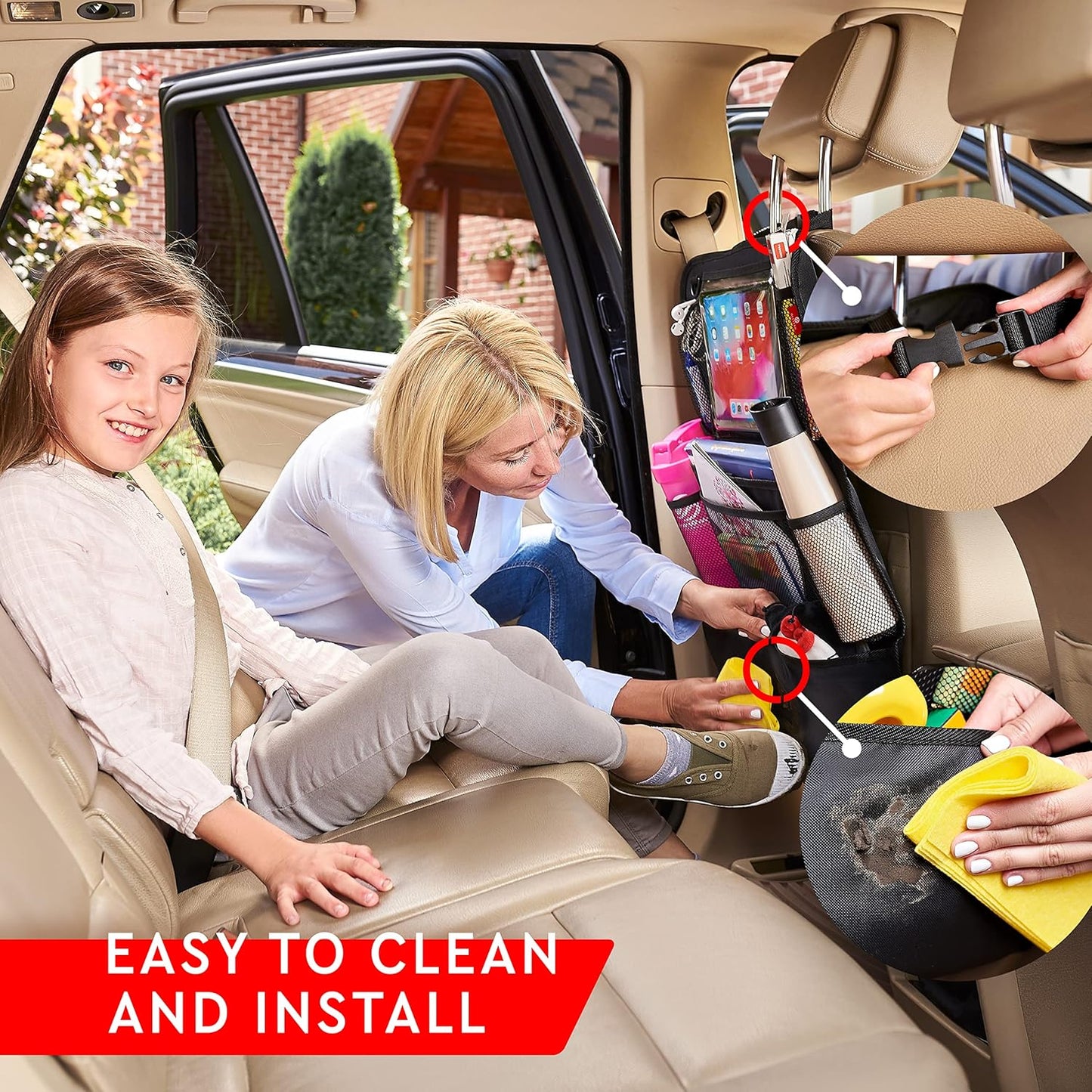 Helteko Backseat Car Organizer, Kick Mats Back Seat Protector with Touch Screen Tablet Holder, Back Seat Organizer for Kids with 9 Storage Pockets, Travel Accessories (2 Pack, Violet)