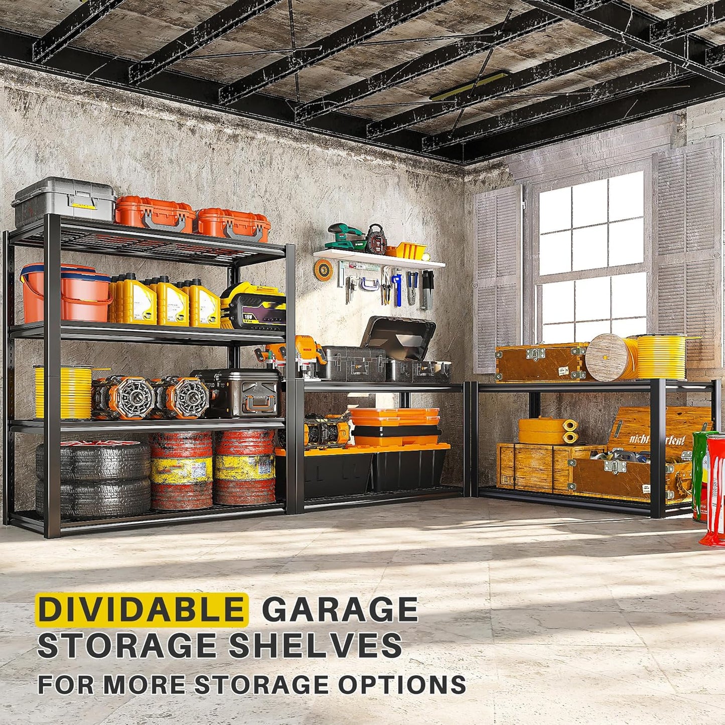 REIBII 40" W Storage Shelves 2200LBS Garage Shelving Heavy Duty Metal Shelving Adjustable Metal Shelves Industrial Shelf for Warehouse Basement Pantry Kitchen 40" W x 19.7" D x 59.9" H Black