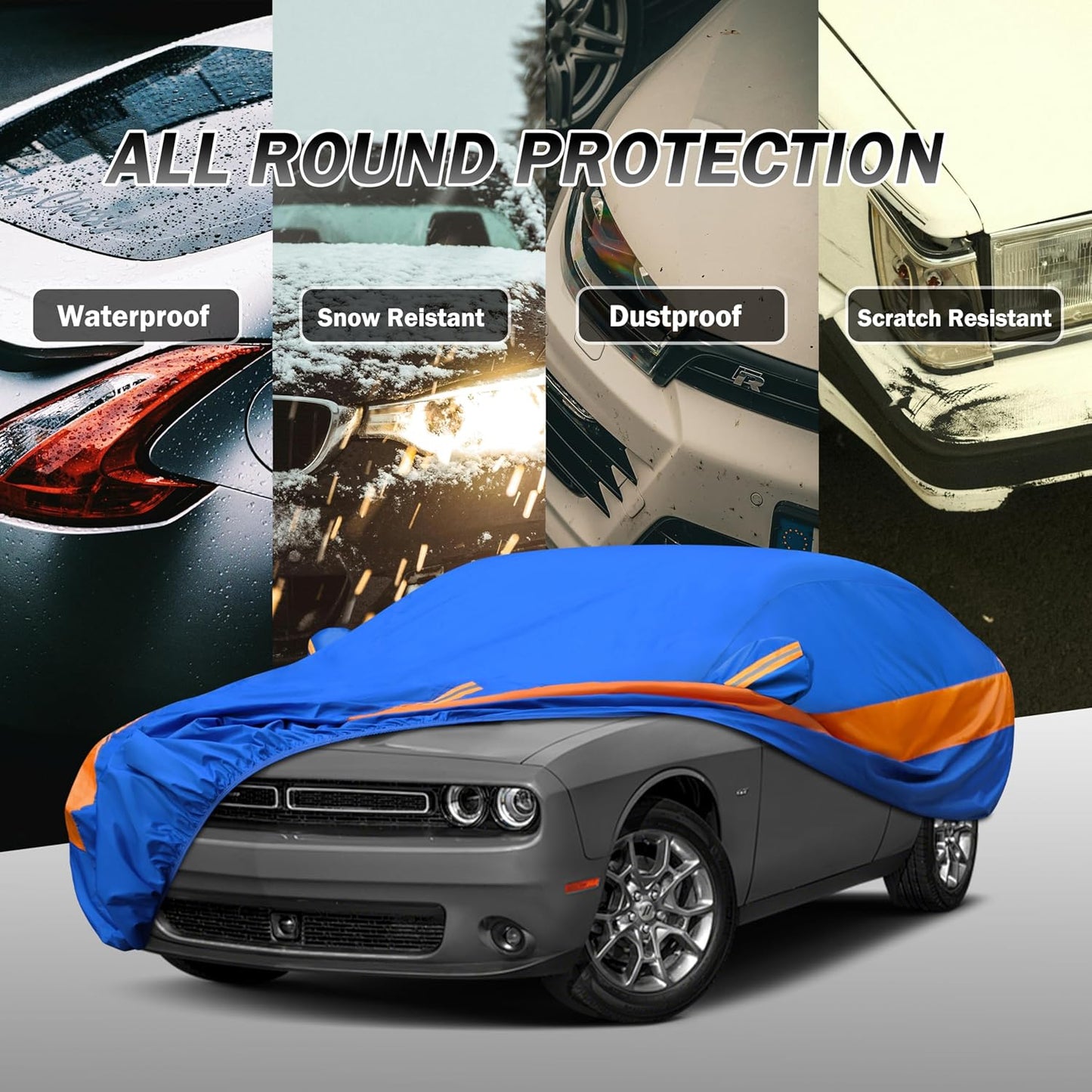 Heavy Duty Outdoor Car Cover Windproof All Weather Waterproof Sun Rain UV Dust Snow Protection Outdoor,Fit Toyota Corolla/Prius, Honda Civic, Kia Forte, Nissan Sentra etc.Size A3