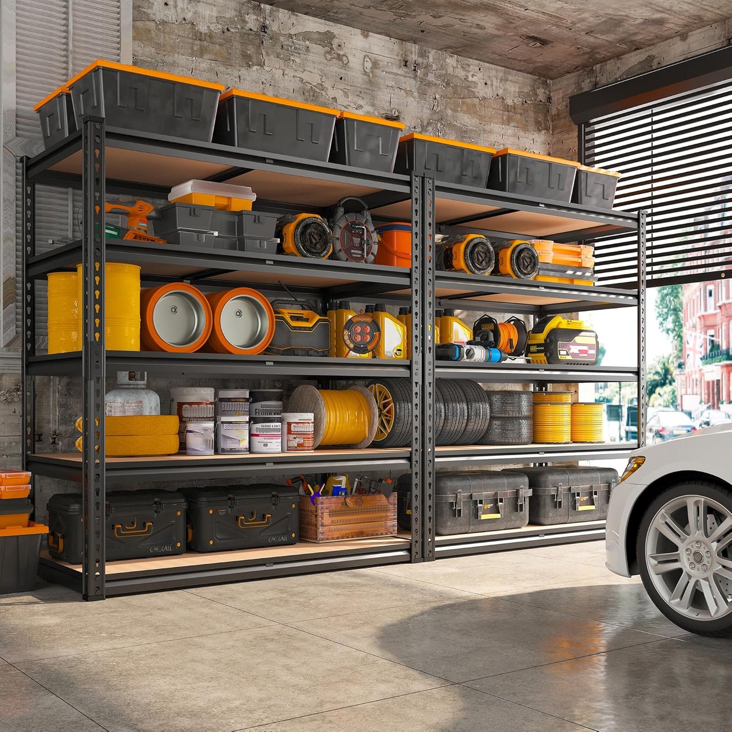 REIBII 2000LBS Garage Shelving Heavy Duty 72''H Storage Shelves 5 Tier Heavy Duty Shelving, Adjustable Metal Shelves for Basement Pantry 35.5" W x72 H x 15.8" D, 4 Pack