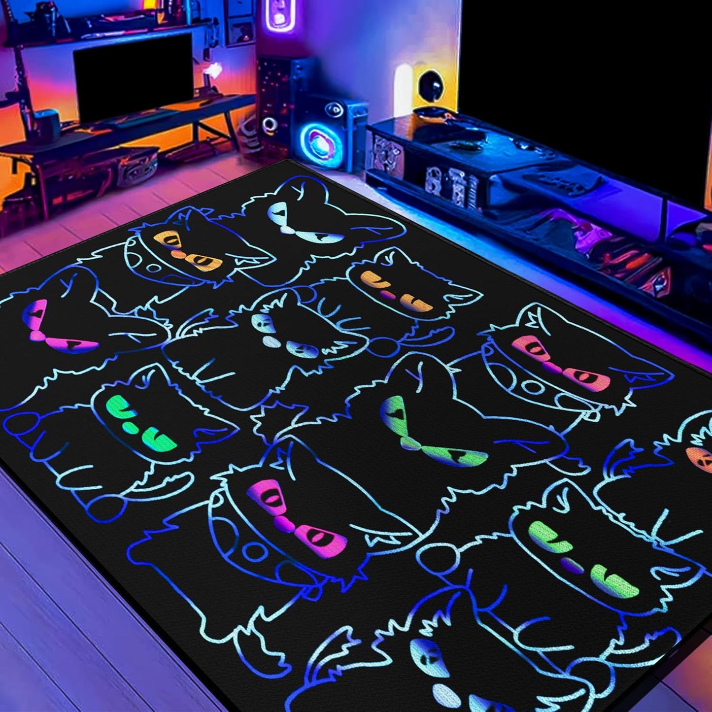 Black Play Cat Rug for Playroom for Boys Girls 2x3 Funny Cute Cat Cartoon Decor for Bedroom Living Room Non-Slip Comfy Floor Casual Mat Carpet Washable