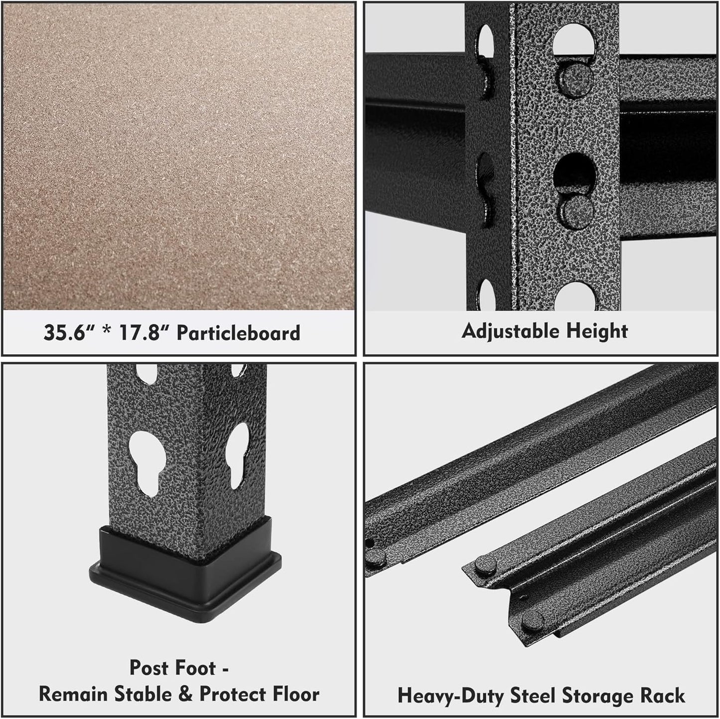 WORKPRO 5-Tier Metal Storage Shelving Unit, 36”W x 18”D x 72”H, Adjustable Storage Rack Heavy Duty Shelf with Particle Board, 4000 lbs Load Capacity (Total) for Garage Warehouse, Black/Silver