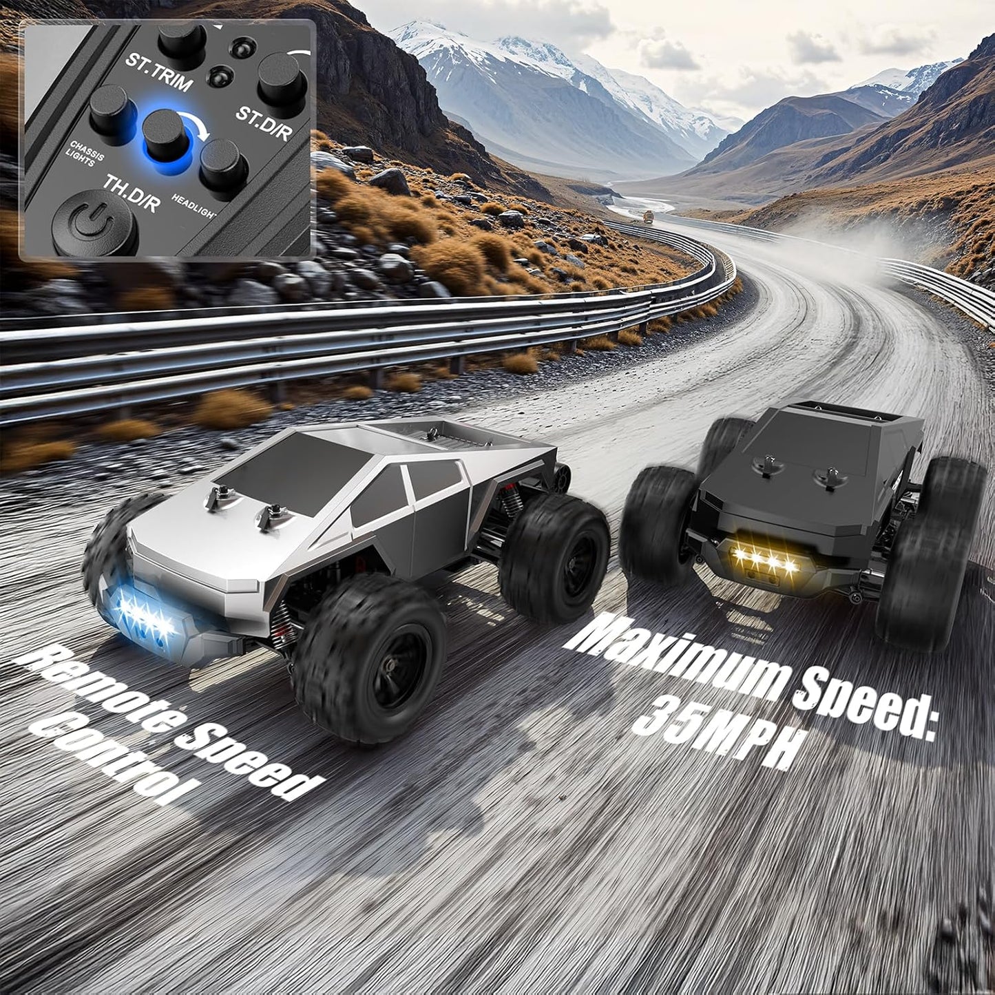WayEee RC Car 1/16 Brushless Fast Cars Toys for Adults and Boys 8+, Max 35 mph High Speed 4X4 Truck, 2.4GHz Remote Control, 2 Replaceable PVC Shell, All Terrain Vehicle, Colorful LED Lights