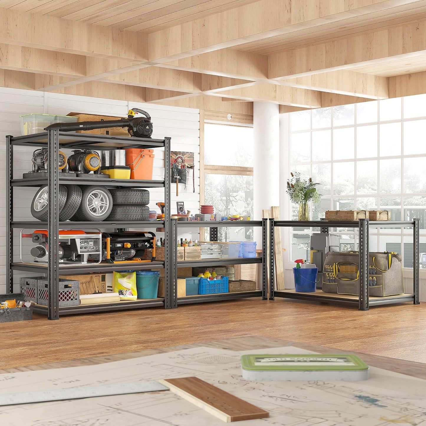 REIBII 72.05" H Storage Shelves 2300LBS Garage Shelving Heavy Duty Metal Shelving 5 Tier Garage Shelves Adjustable Metal Shelf for Kitchen Basement Pantry 35.45" W x 17.72" D x 72.05" H