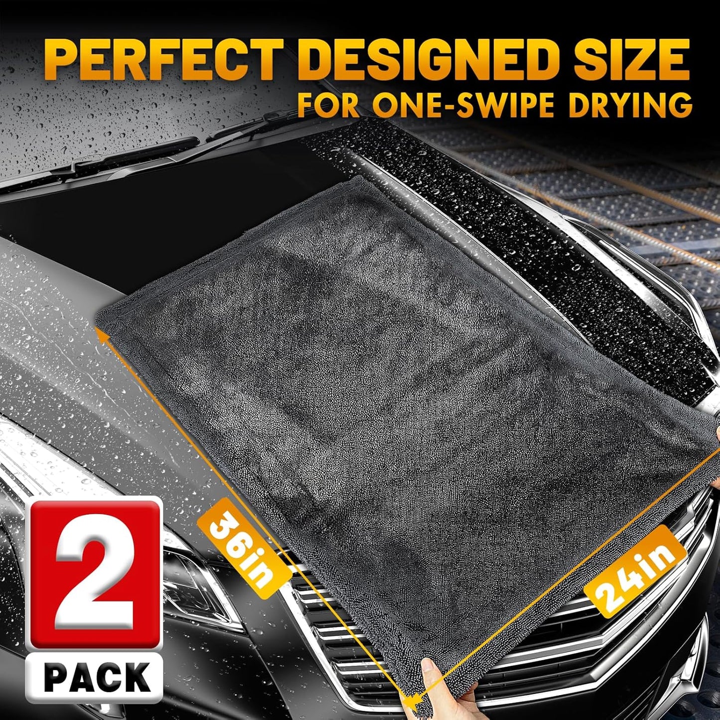Microfiber Towels for Cars, 2 Pack 1200GSM Car Drying Towel(24″x 36″), Dual Sided Drying Towels Car Detailing, Ultra Absorbent Car Cleaning Towel, No Streak, No Scratch, No Water Spots