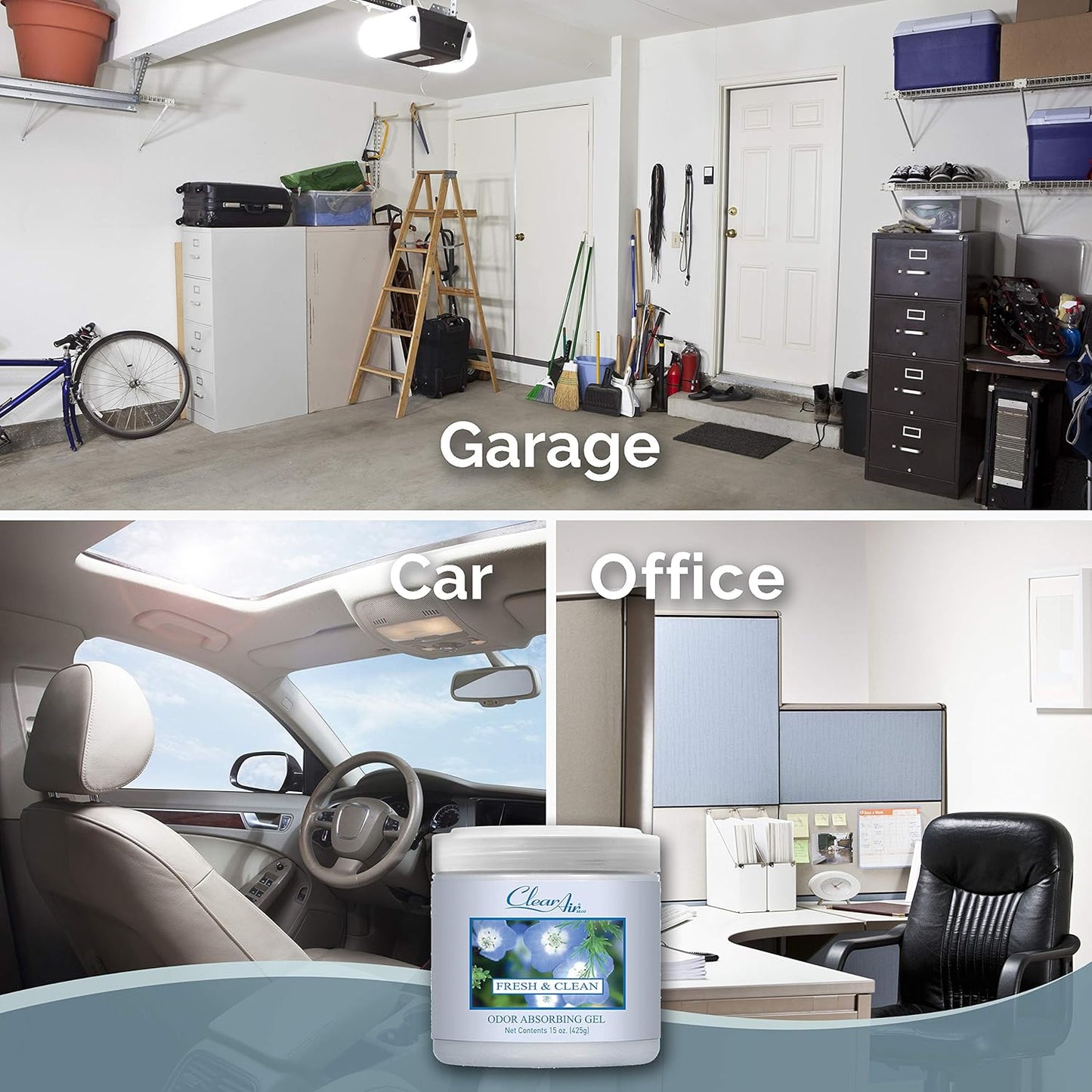 Clear Air Odor Absorber Gel - 15 oz, Pack of 2 - Air Freshener Absorbs and Eliminates Odors in Bathrooms, Cars, Boats, RVs and Pet Areas - Made with Essential Oils - Fresh & Clean Scent