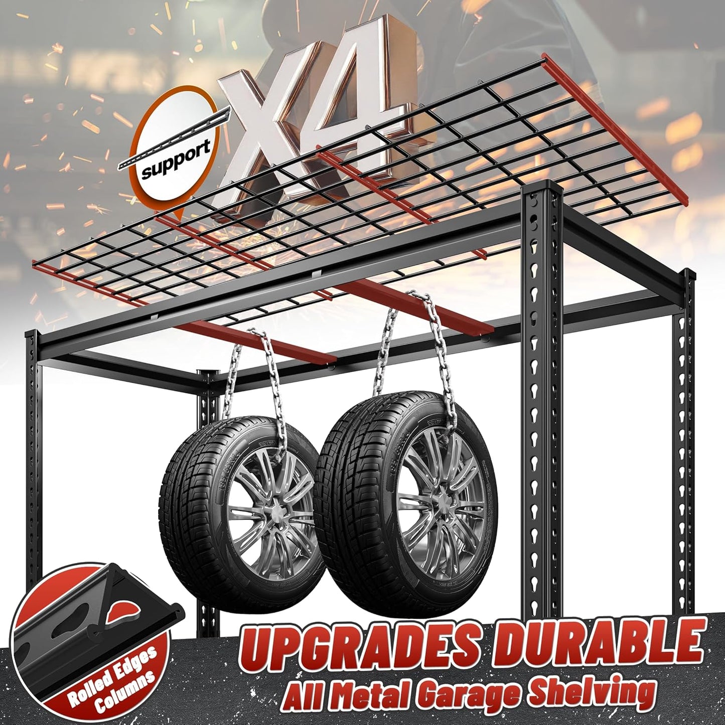 REIBII 3600LBS Garage Shelving 48" W Storage Shelves 6 Tier Garage Shelving Heavy Duty, Adjustable Metal Shelves for Warehouse, Basement, Pantry, 48" W x 24" D x 78" H