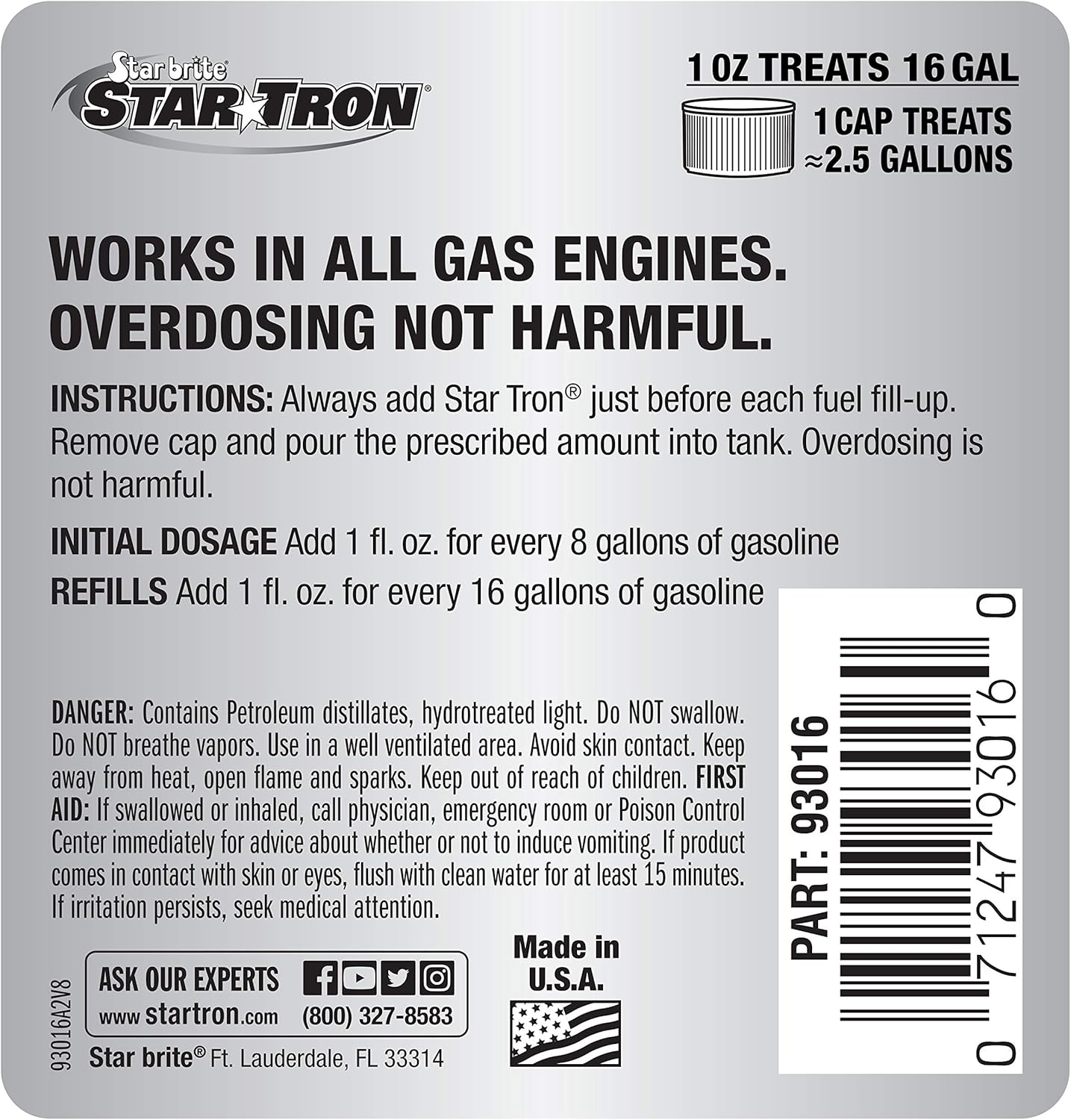 Star Tron Enzyme Fuel Treatment Concentrate, 16 Fl. Oz. – Treats up to 256 Gallons – Rejuvenate & Stabilize Old Gasoline, Cure Ethanol Problems, Improve MPG, Reduce Emissions, Increase Horsepower