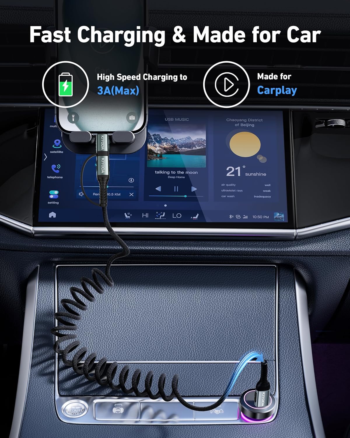 Coiled USB C to USB C and Lightning Cable 2 in 1, 3FT 2Pack Braided Cord Fast Charging Type C Car Charger for iPhone 16 15 14 13 12 11,iPad, Samsung Galaxy, Google Pixel, Moto, LG, TCL Phones