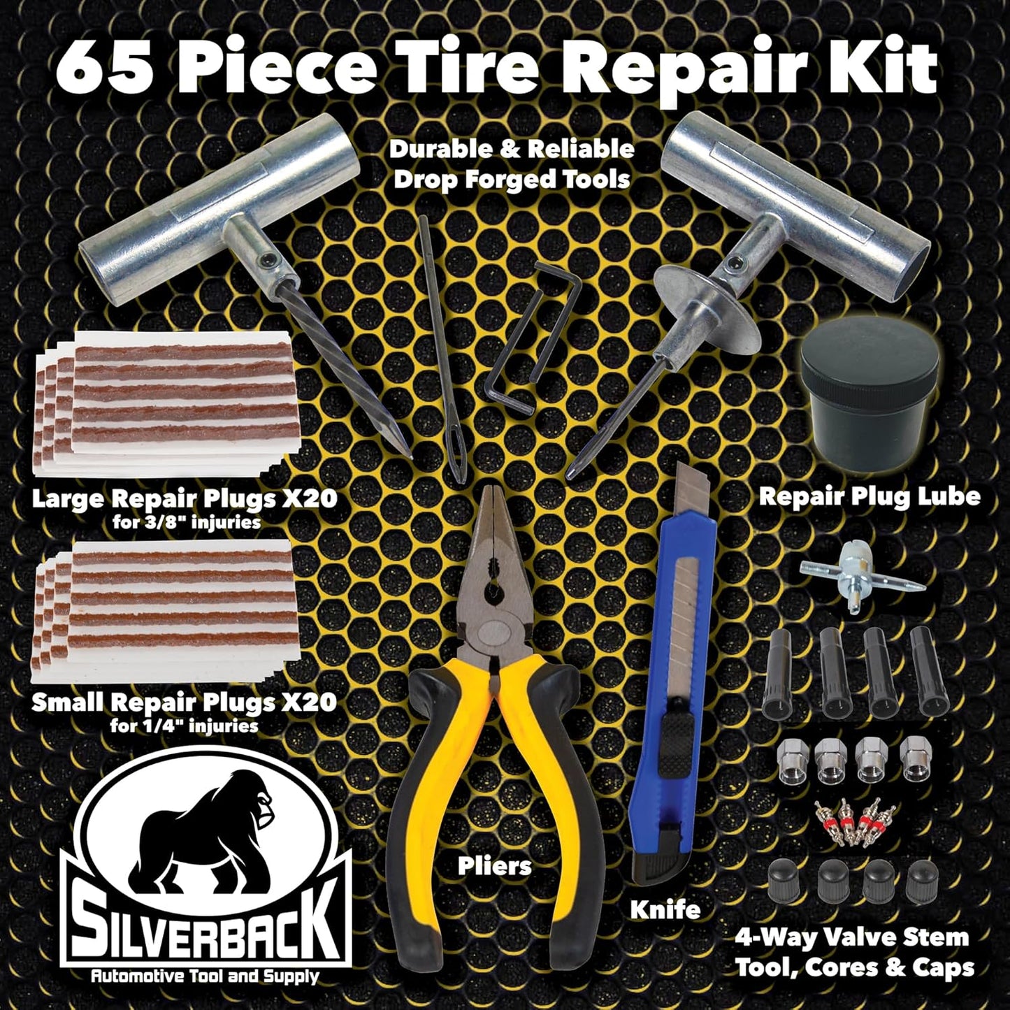 Silverback Automotive Tire Repair Kit for Car, Truck, Off-Roading, 4x4's, Motorcycle, Trailers, ATV, Tractor, Jeep String Repair Kit.