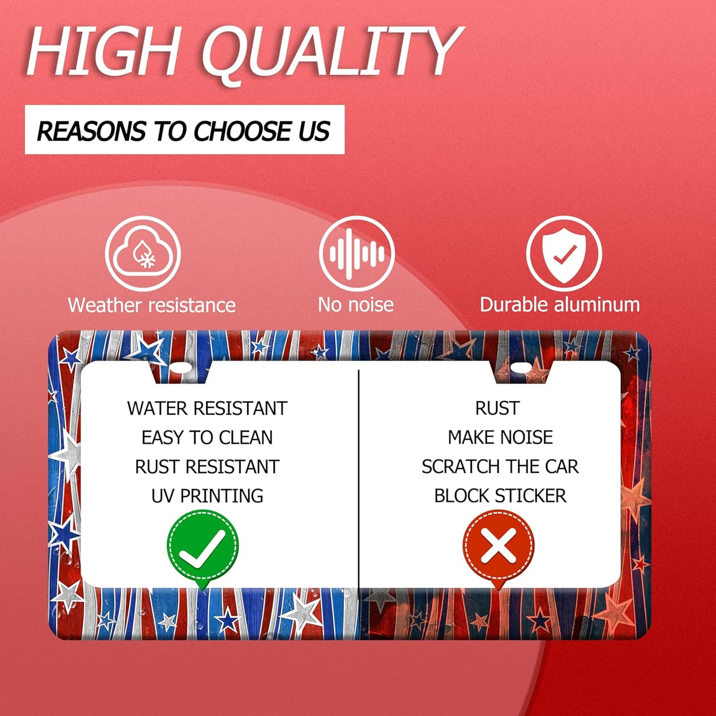 Personalized License Plate Frame American Flag License Plate Frames Funny Auto Accessories Bracket Stainless Steel License Plate with Screws 6x12 Inch