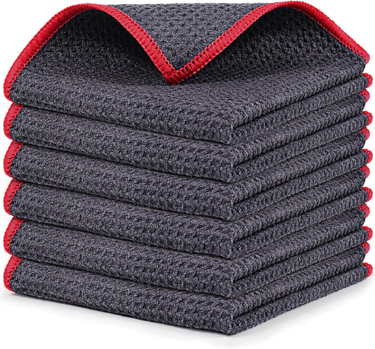 Airlab Microfiber Cleaning Cloth Waffle Weave Dust Rags for Household Kitchen Towel Absorbent Quick Drying Cleaning Rags Streak Free Lint Free, 6 Pack,12 x 12 Inches, Grey