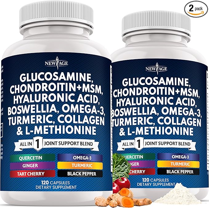 Glucosamine Chondroitin, MSM, Turmeric Curcumin, Collagen, Hyaluronic Acid, Omega 3 – Health Supplement for Men & Women – 240 Count