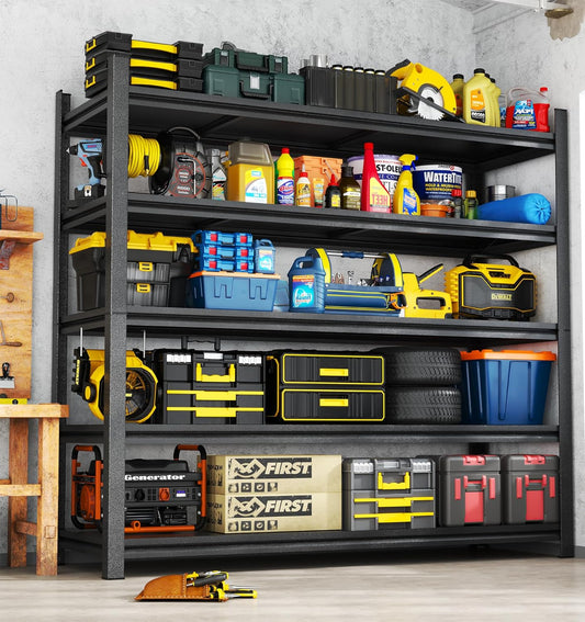 【Industrial Metal Adjustable Storage Shelving Units】Heavy Duty Steel Wire Rack for Garage, Basement, Shed & Kitchen - Standing Organizer Shelf with Black Finish - Tool Pantry Utility Storage Solution