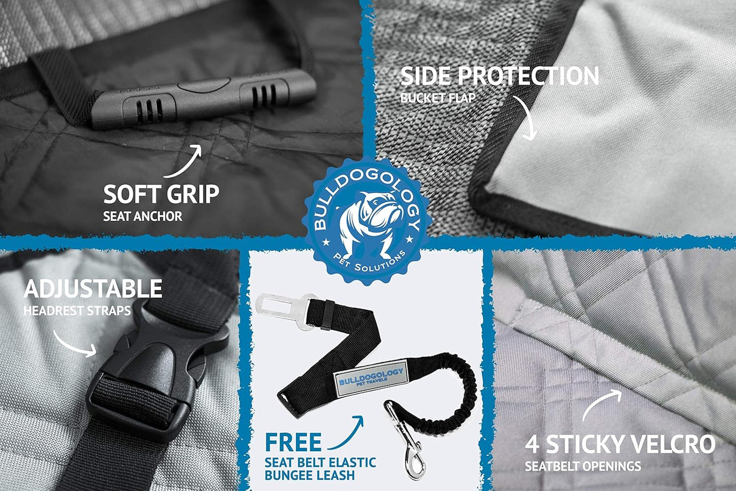 Bulldogology Dog Car Seat Cover Waterproof Heavy Duty Bench Dog Hammock Backseat Protector from Hair, Muddy Paws, Scratches - Pet Car Seat Cover for Cars Trucks SUVs (Large, Grey)