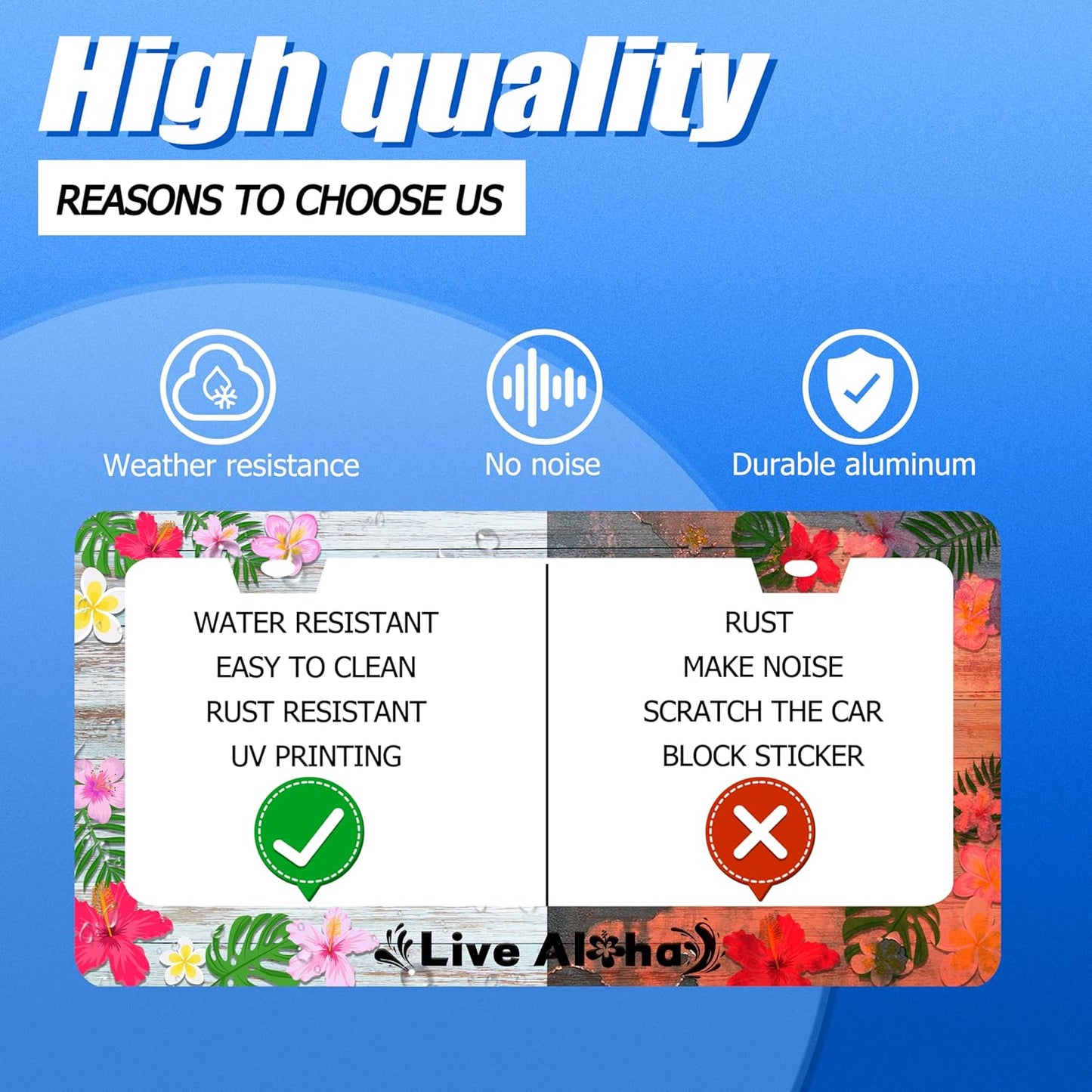 Aloha License Plate Frame Beautiful Hibiscus Flower License Plate Stainless Steel Funny License Plate Holder Hawaii Car Accessories Decoration with Screws Fits Standard Vehicles Size 12.3" x 6.3"