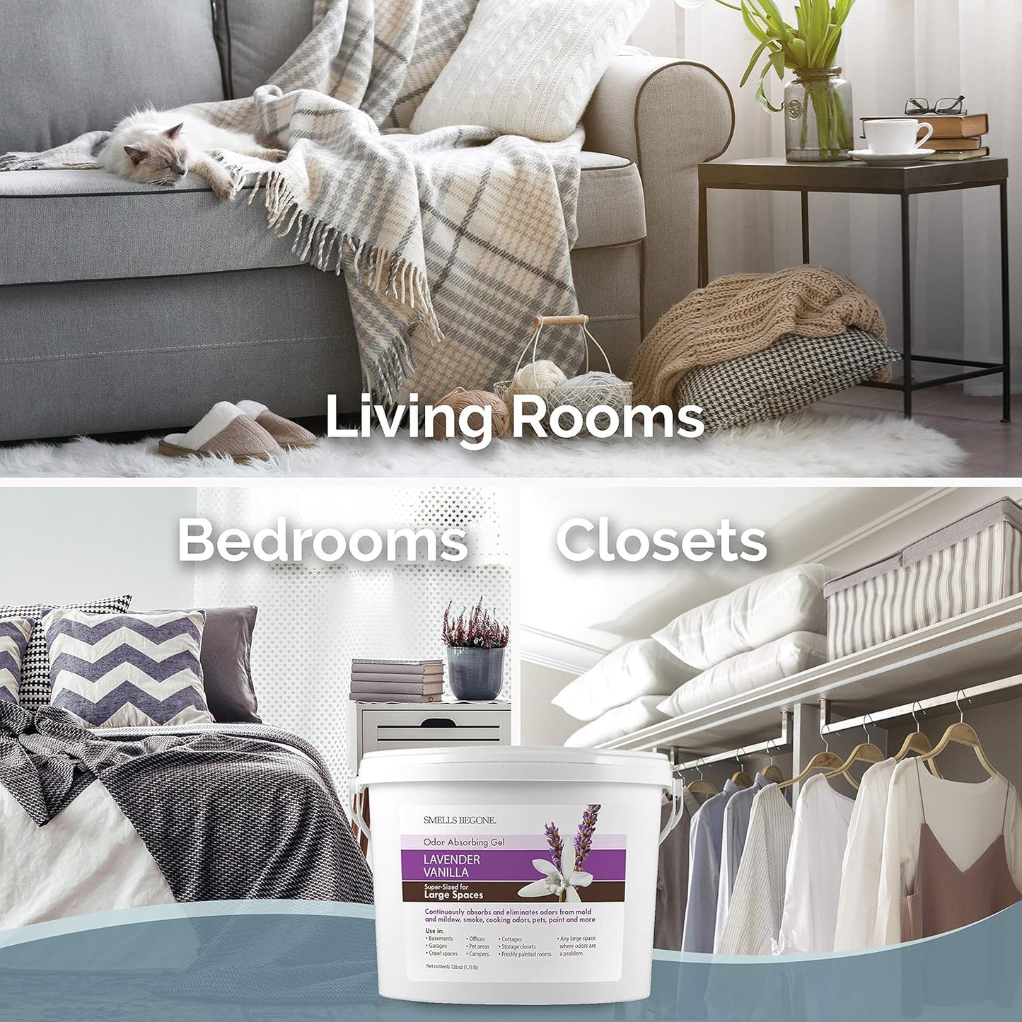 SMELLS BEGONE 1-Gallon Odor Absorber Gel - Air Freshener & Odor Eliminator for Homes, Garages & Commercial Buildings - Industrial Size - Lavender Vanilla Scent