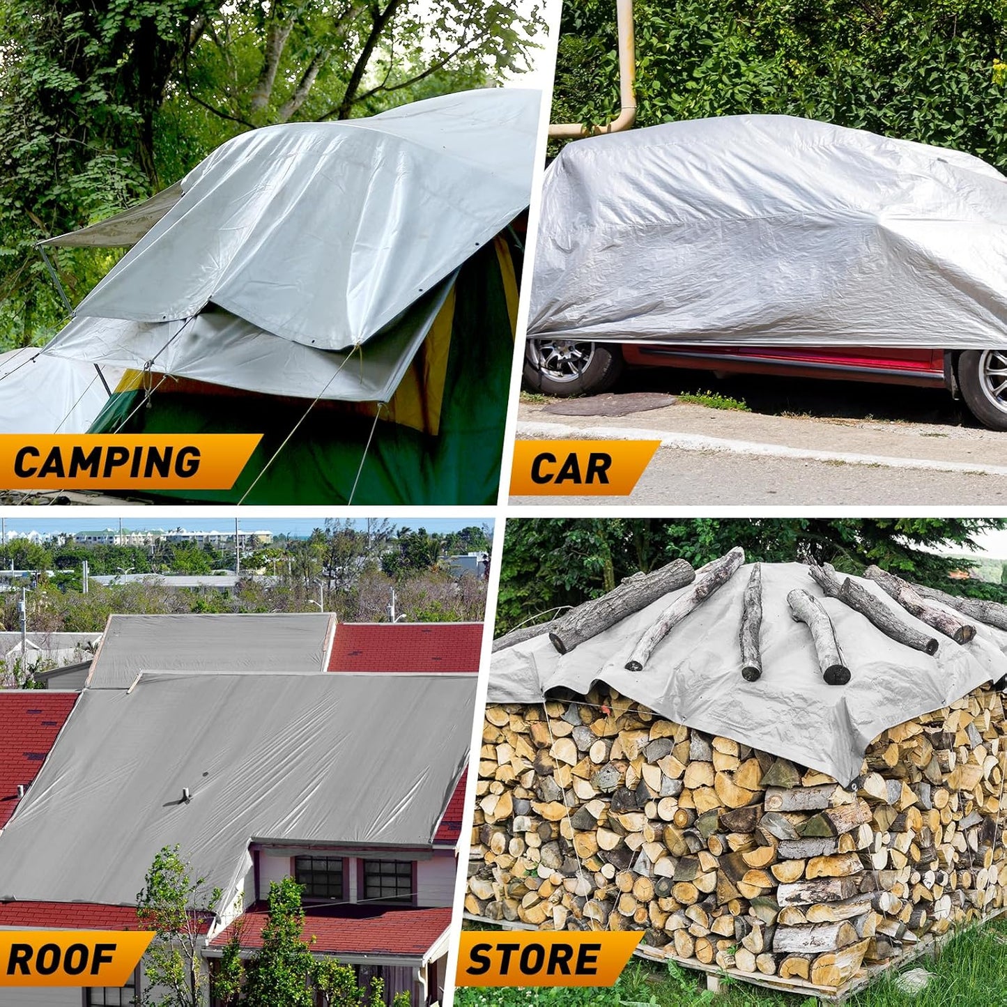 AROIC 10x20FT Heavy Duty Tarps, Waterproof 16 Mil Thick Camping Tarp with 15x17 Weave, Large Waterproof Tarp Tear Resistant UV Resistant Multipurpose Protective Cover for Tent Car Roof Boat