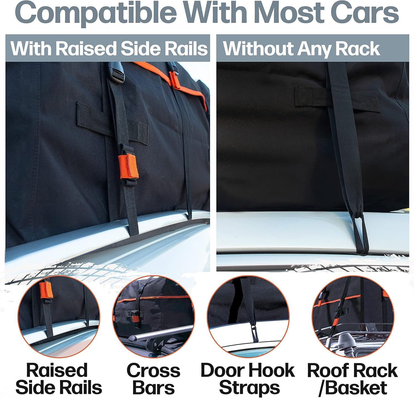 RoofPax XXL 28 cuft Car Rooftop Cargo Carrier Bag Extra Waterproof Car Roof Storage with 10 Heavy Duty Tie Down Straps and 4 Hooks Roof Bag Cargo Carrier for Top of Vehicle with/Without Rack