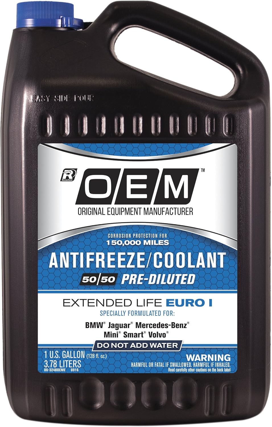 OEM Recochem European Vehicles Premium Antifreeze 50/50 Extended Life Coolant - Euro I Blue 1 Gallon, 1 Pack