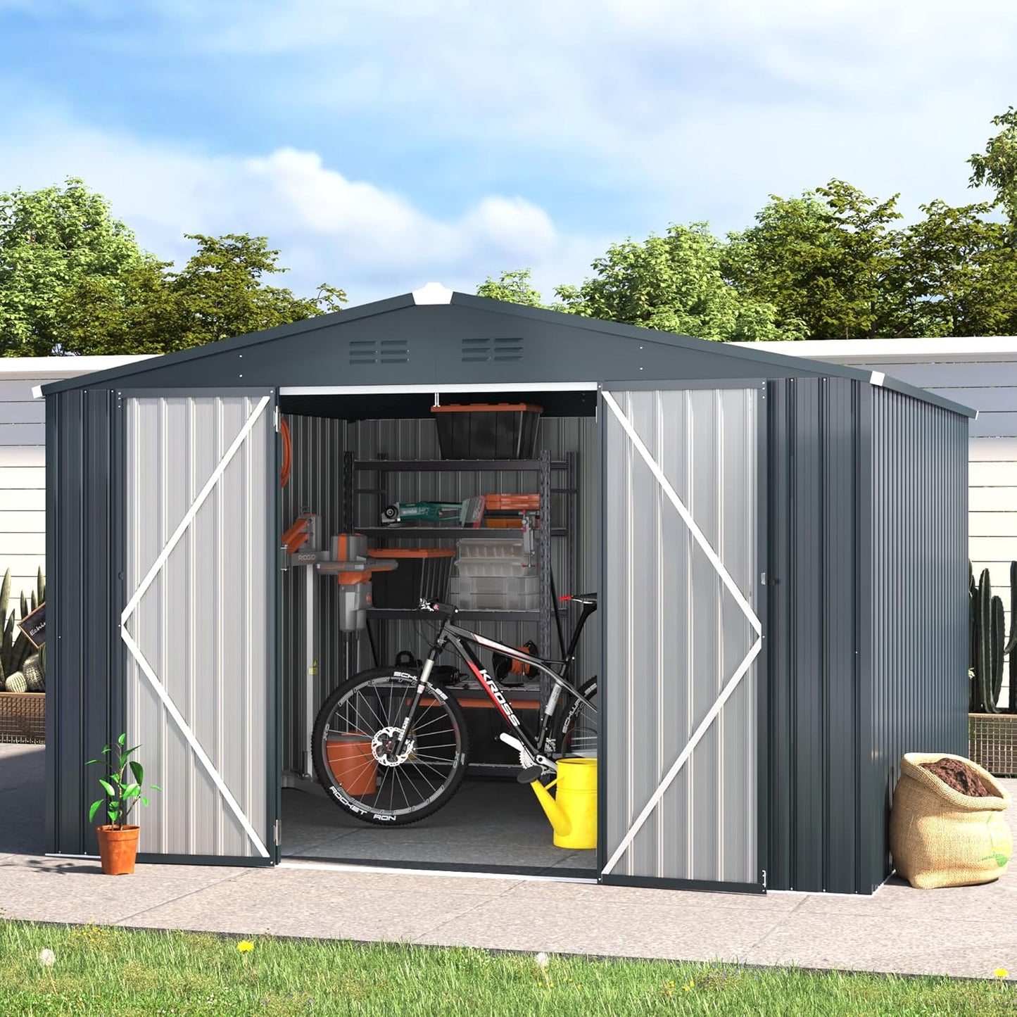 U-MAX Shed 10x10 Outdoor Storage - Large Metal Garden Sheds, Lockable for Backyard & Patio Use in Dark Grey