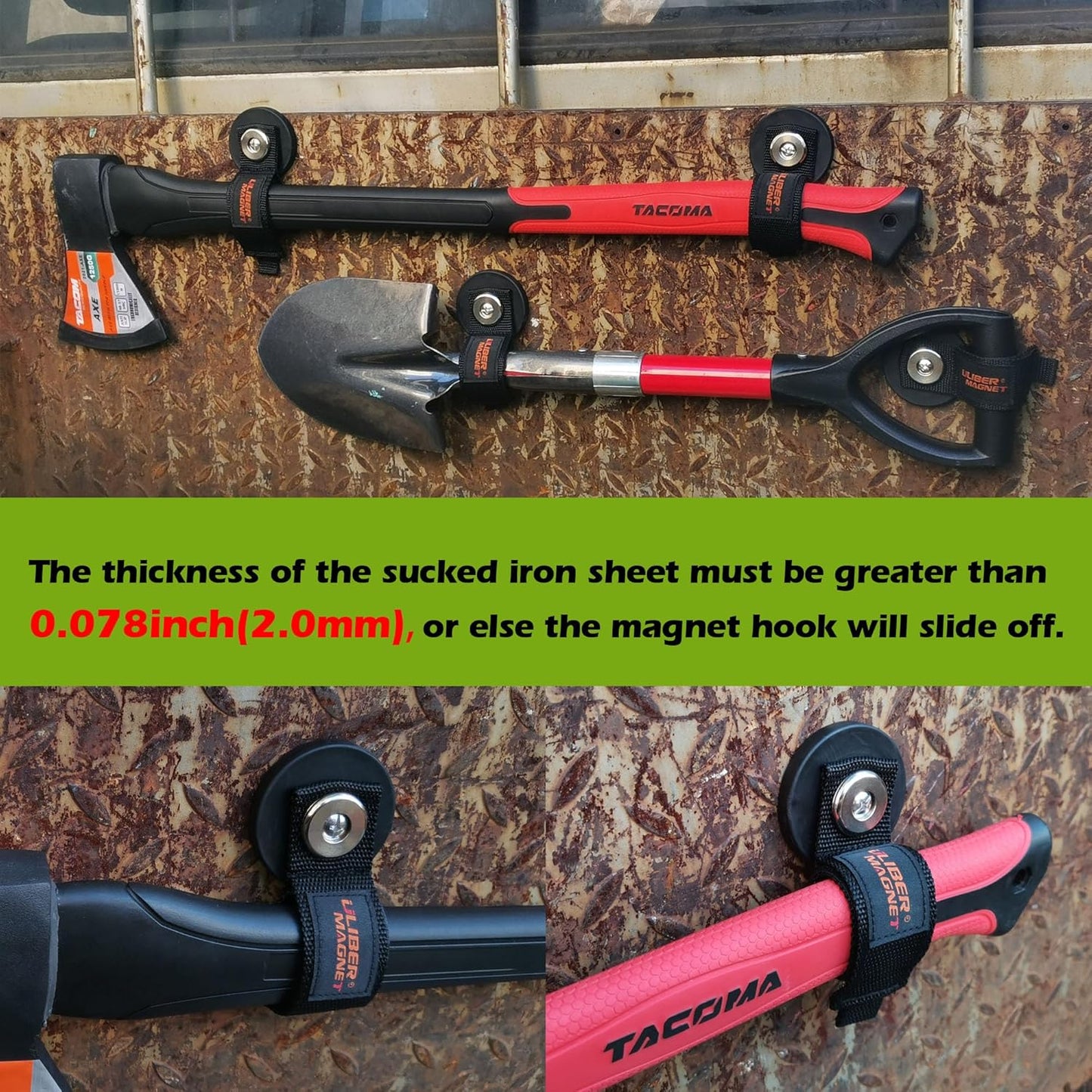 ULIBERMAGNET Strong Magnetic Storage Hooks,Heavy Duty Magnetic Garage Storage Tool Organizer,Extension Cord,Hose, Cable, Rope,Tools for Garage,Pick-up,RV and Workshop(4 Pack/1.69INCH)