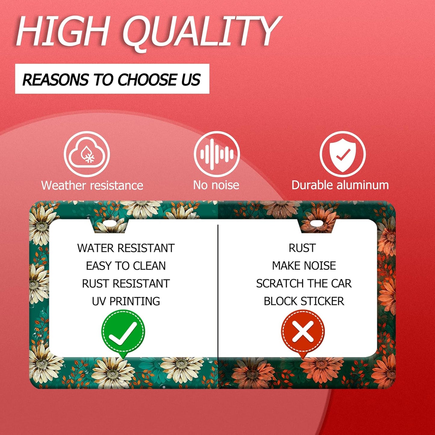 Vintage Daisy Floral License Plate Frame Colorful Flowers License Plate Frames Funny Auto Accessories Stainless Steel License Plate Holder 6x12 Inch