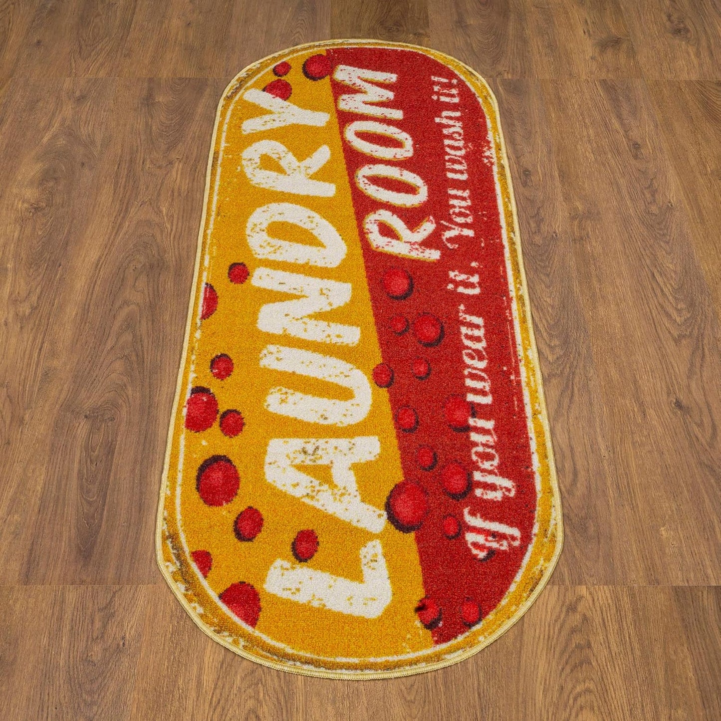 Ottomanson 20" x 59" Oval Laundry Room Rug - Non-Slip Mat for Laundry & Mudroom - Durable, Stain-Resistant, and Easy to Clean - Perfect for High-Traffic Areas - Runner Rug for Entryway, Yellow/Red