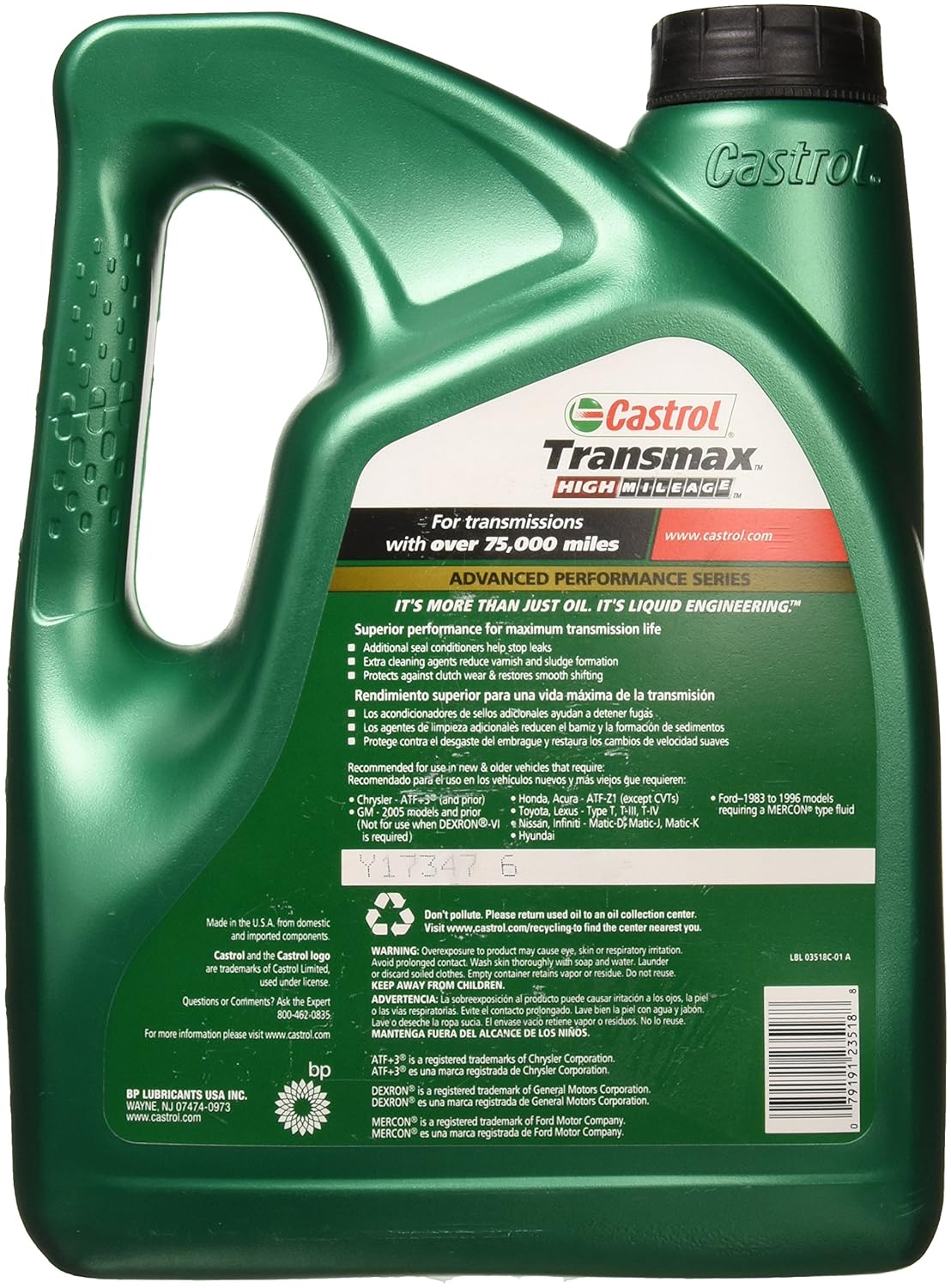 Castrol Transmax High Mileage Automatic Transmission Fluid, 1 Gallon (Pack of 1)