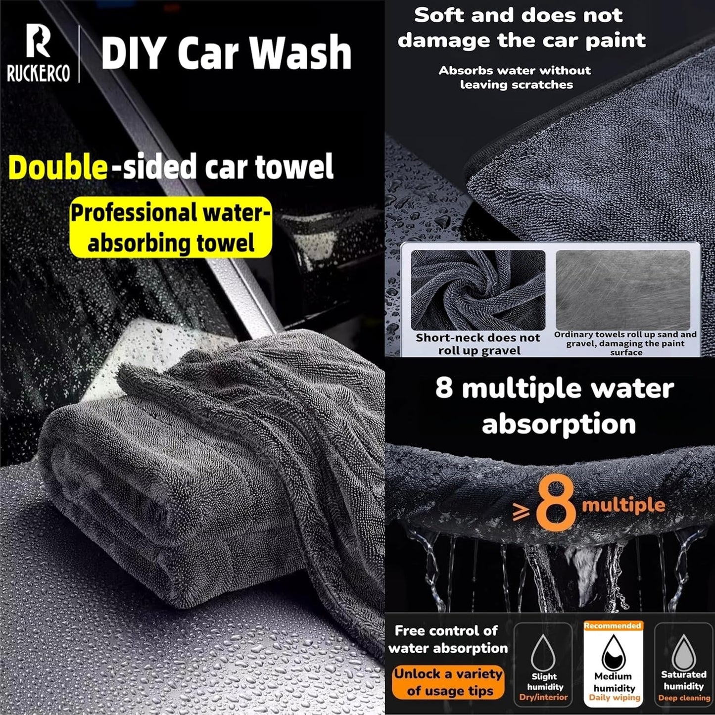 Microfiber Towels for Cars 2-Pack, 1300 GSM Ultra-Soft Microfiber, 35" x 27.5" & 19.7" x 11.8" Towels are Great for Car and Home Cleanups, No Streaks, Scratches Or Water Spots