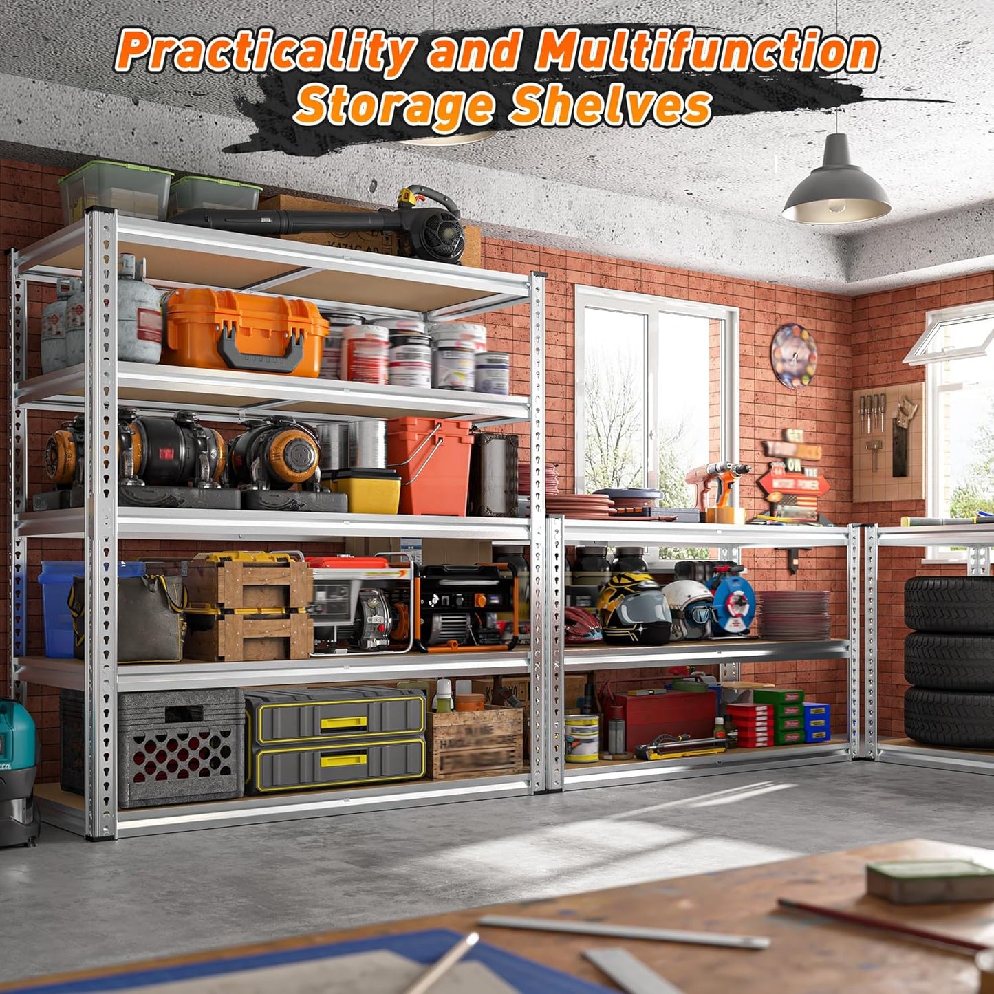 REIBII 40" W Garage Shelving 2500LBS Storage Shelves Adjustable Metal Shelving 5 Tier Pantry Shelves for Closet Kitchen Warehouse 40" W x 19.7''D x 72''H, Silver