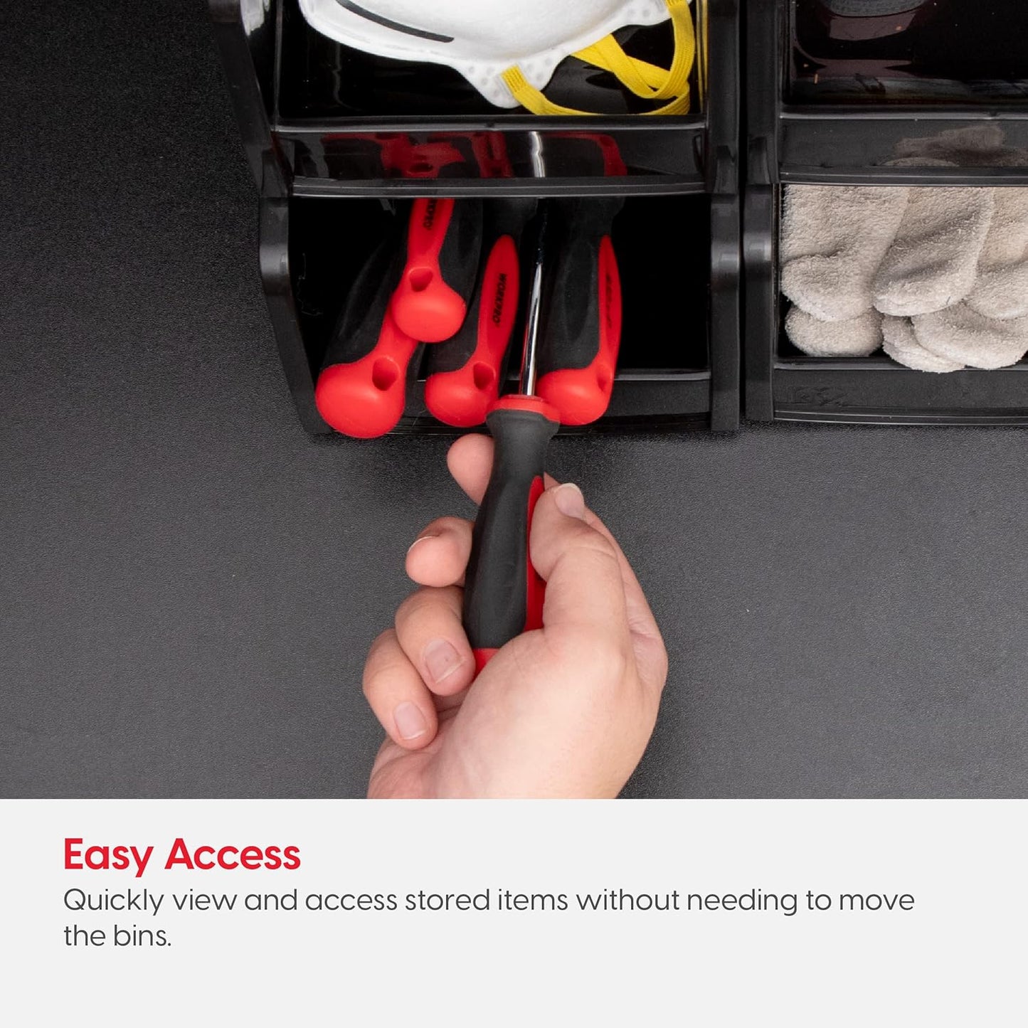 IRIS USA Stackable Storage Bins Open Front, 6 Pack, Plastic Hanging Organizer Caddy Basket for Hardware Crafts, Small Parts, Nuts and Bolts, Garage Tool Storage, Extra Large, Black