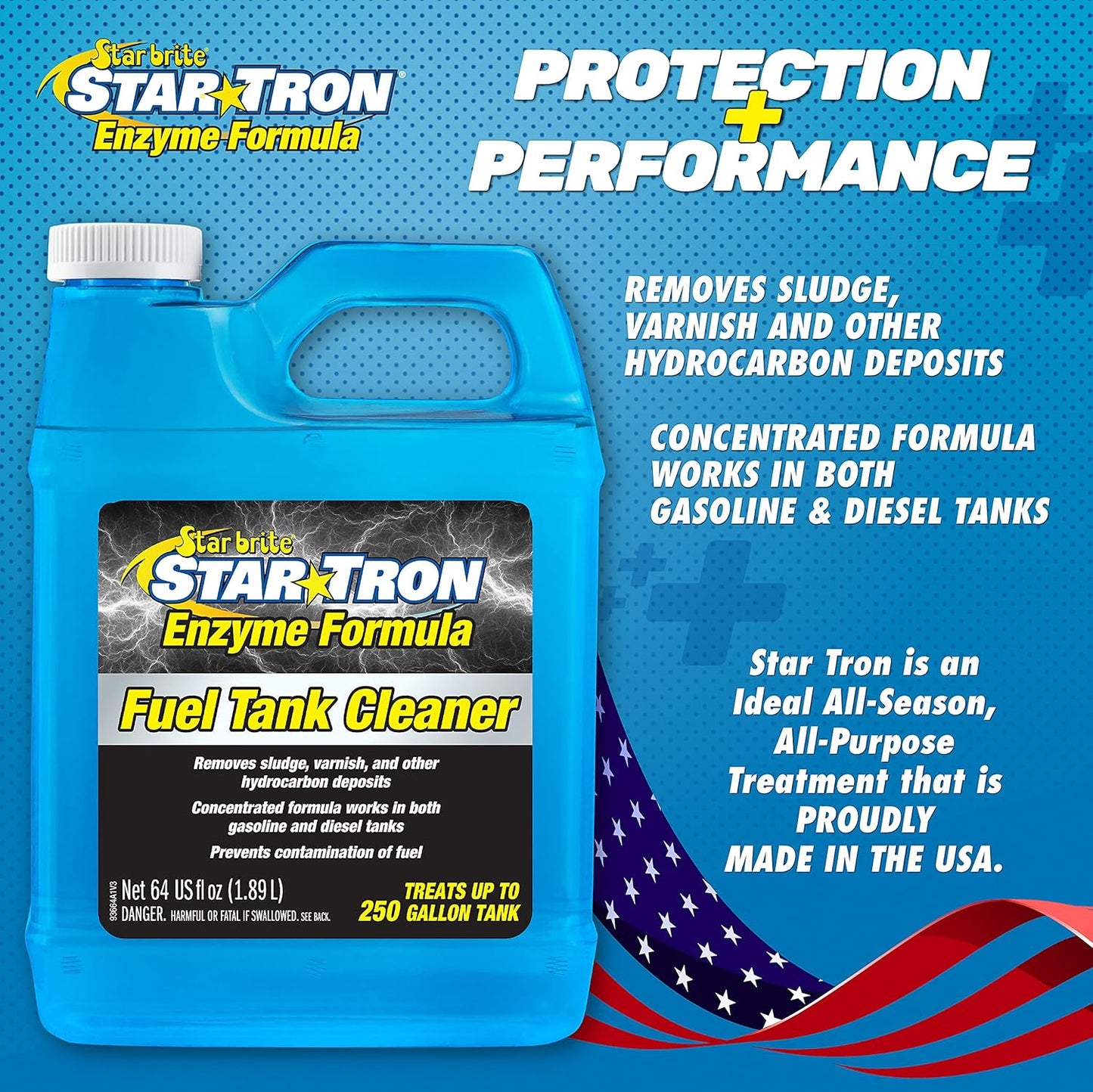 STAR BRITE Star Tron Fuel Tank Cleaner - Remove Sludge, Varnish & Other Deposits - Rejuvanate Old, Stale Fuel - Concentrated Formula Works In Gas Tanks & Diesel Tanks - 64 OZ (093664) , blue
