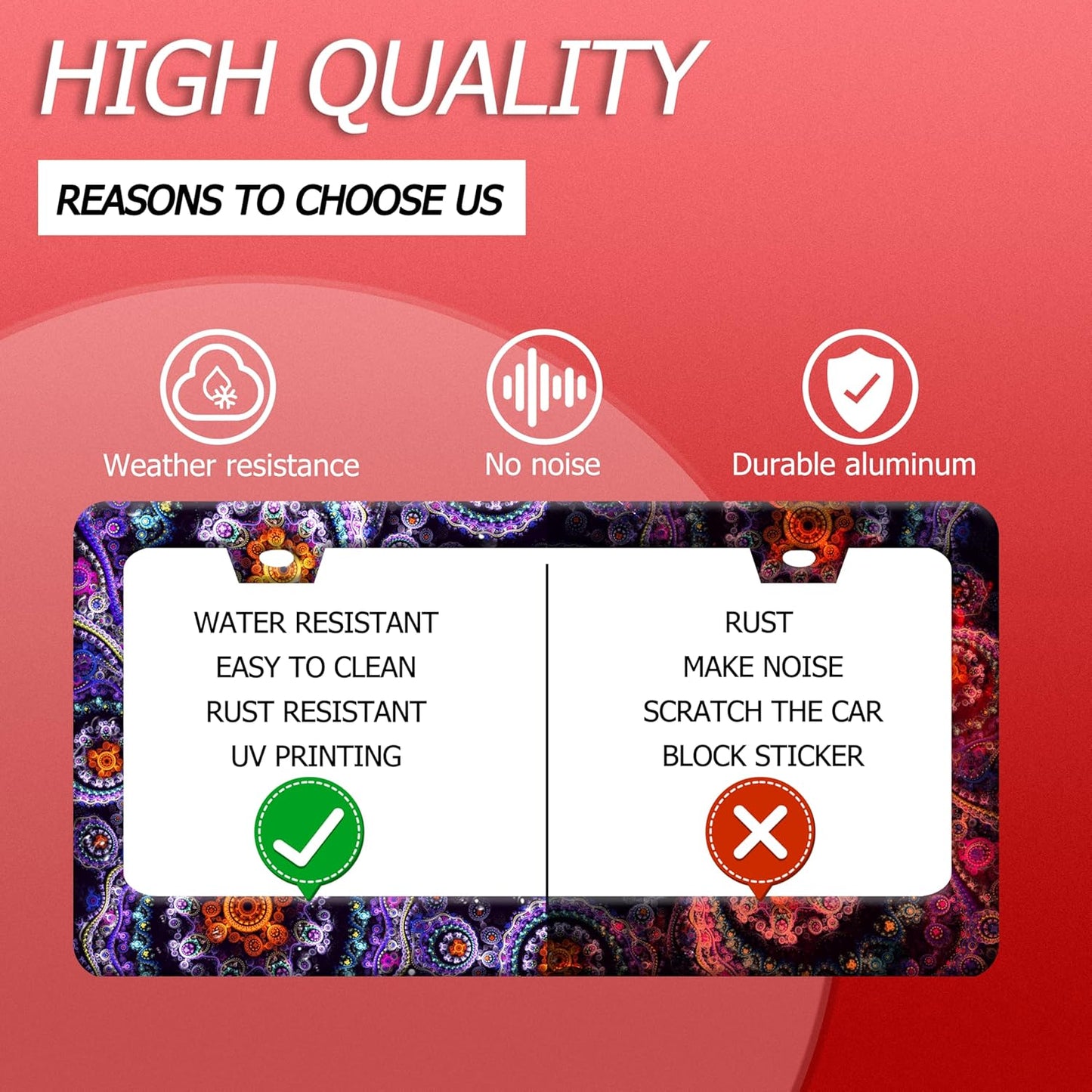 Fantasy Art Flowers License Plate Frame Colorful Mandala Floral License Plate Holder Funny Stainless Steel Accessories Cars Decor with 2 Holes and Screws Fits Standard Us Ca Vehicles 12.2 X 6 Inch