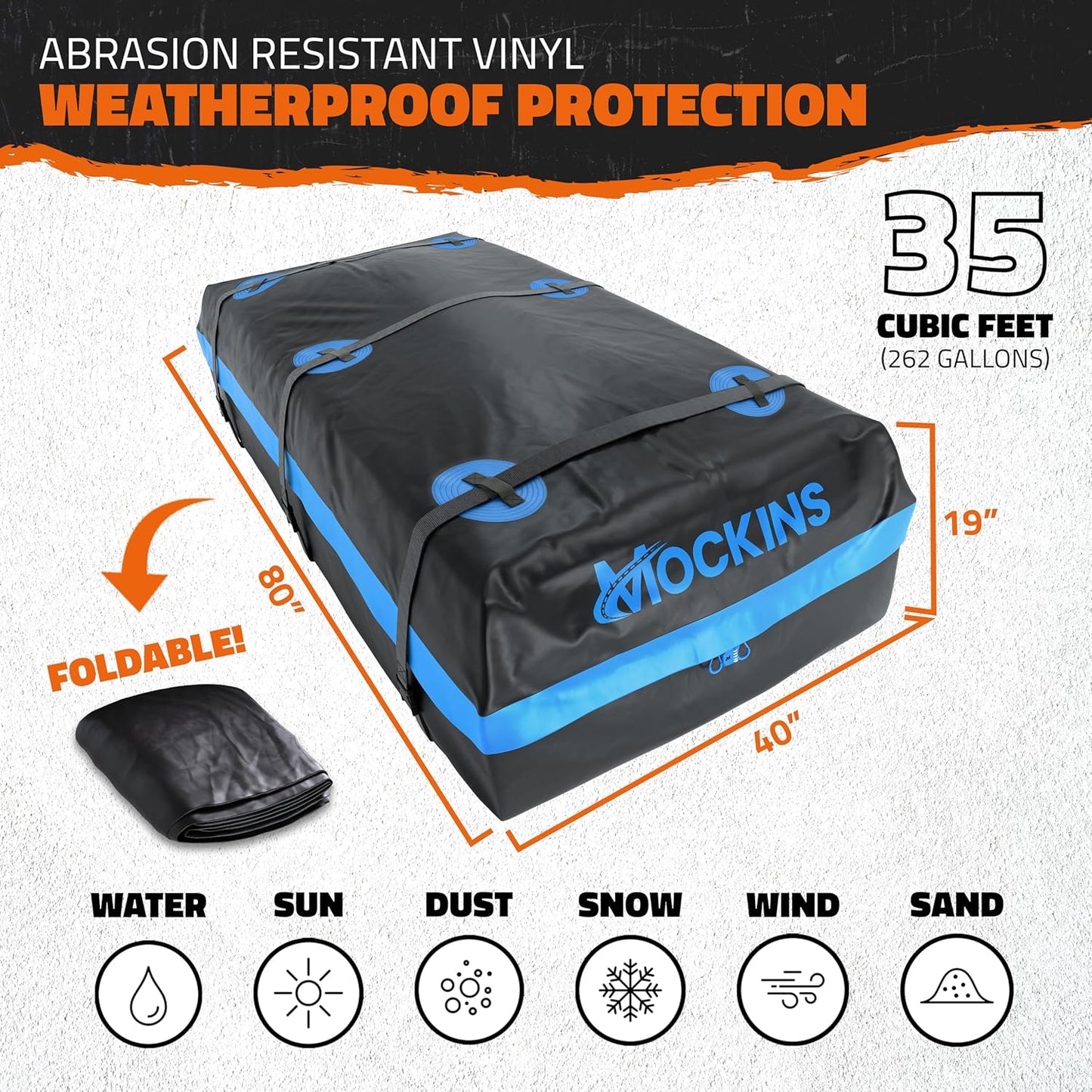 Mockins XL 84"x39"x6" Extendable Roof Rack Cargo Carrier & 35 CuFt Waterproof Cargo Bag for Top of Car | 3 Length Sizes: 40",63",84" Luggage Rack for SUV, Car, & Truck with Roof Basket Accessories