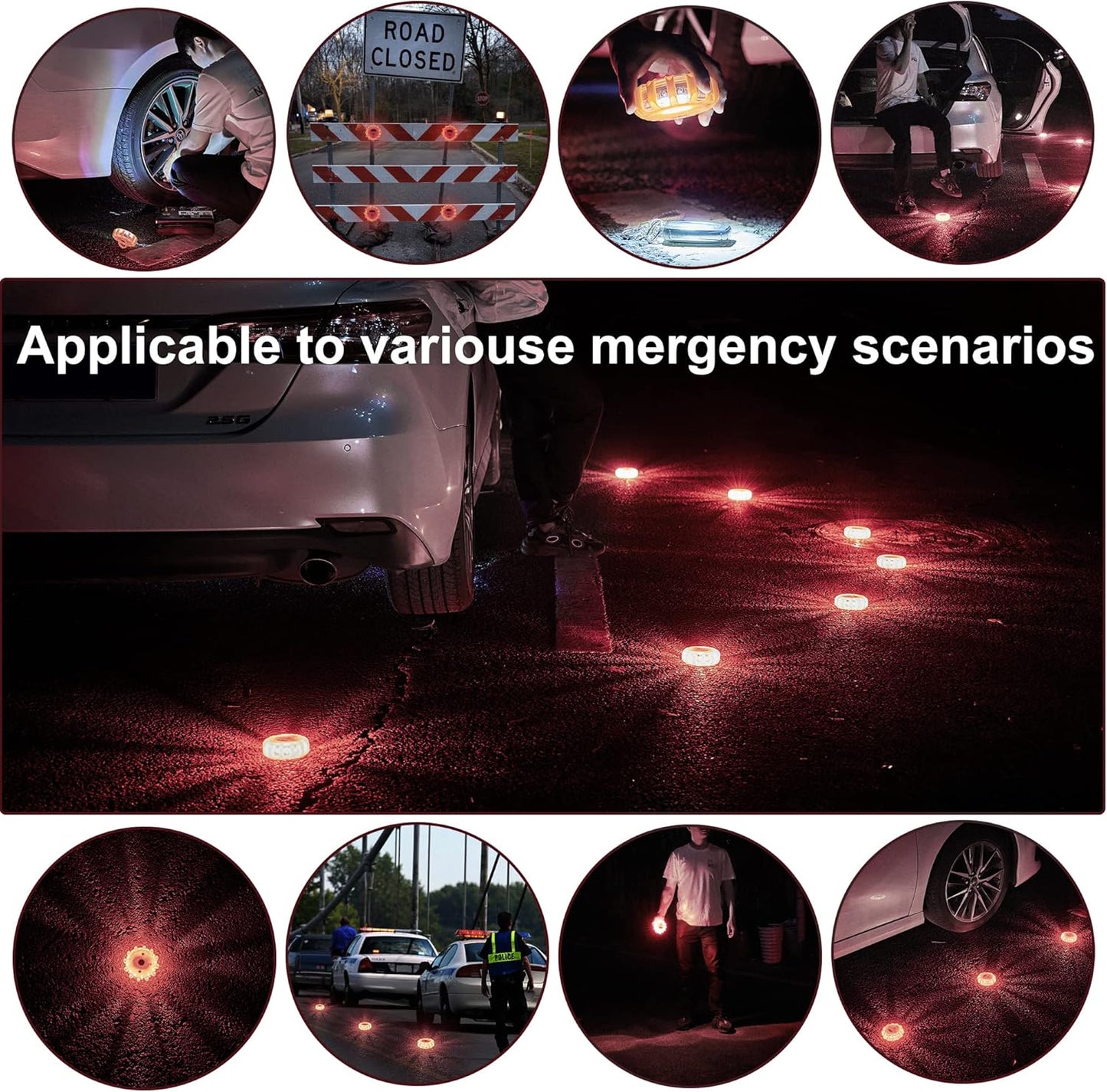 LED Road Flares Roadside Emergency car kit Emergency Road Flares Kit with Magnetic Base for Vehicles & Boat | 9 Flash Modes(with Batteries) (3pack rechargeable)