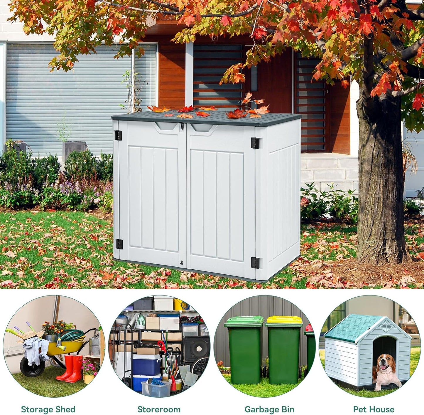 YITAHOME Extra Large Outdoor Horizontal Storage Shed, 4.5x4ft Resin Tool Sheds w/o Shelf, Easy to Assemble Waterproof Storage for Trash Cans, Garden Tools, Lawn Mower, Lockable, Light Gray