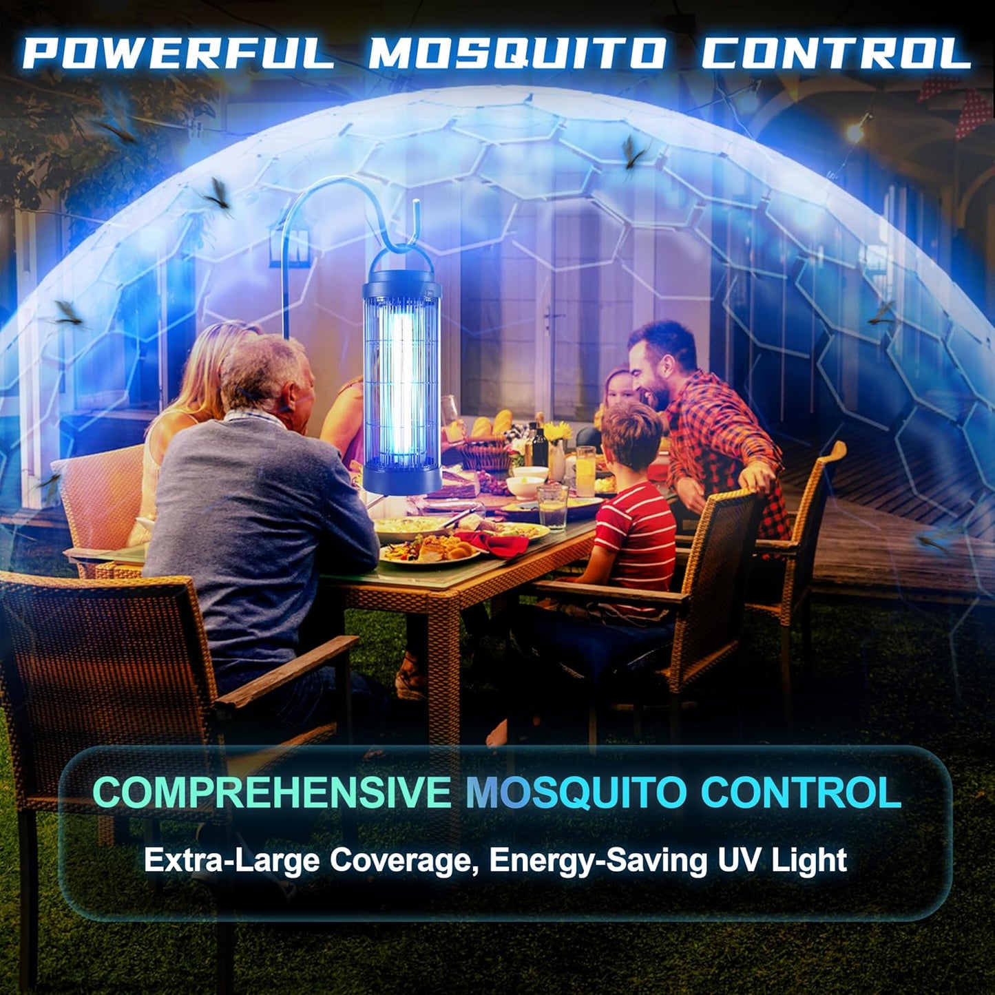 Large Size Bug Zapper Outdoor for 1/2 Acres with 13FT Power Cord, 4000V Instant Killing Grid Removable Hanging High Power Outdoor Mosquito Killer, Fly Trap Lamps for Camping Patio Home