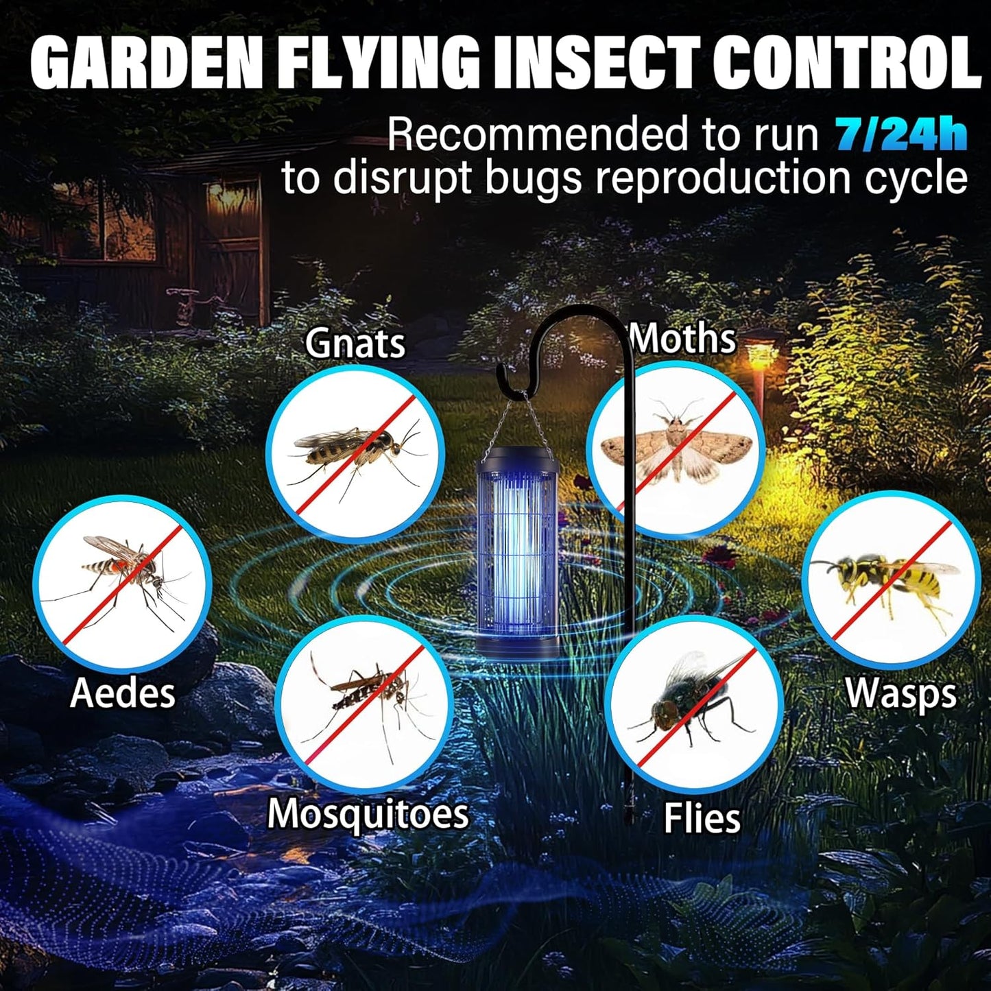 Small Bug Zapper Indoor for 3000 Sq.Ft. with 13FT Power Cord, 3000V Instant Killing Grid Removable Hanging High Power Outdoor Mosquito Killer, Fly Trap Lamps for Front Porch Backyard Outdoor