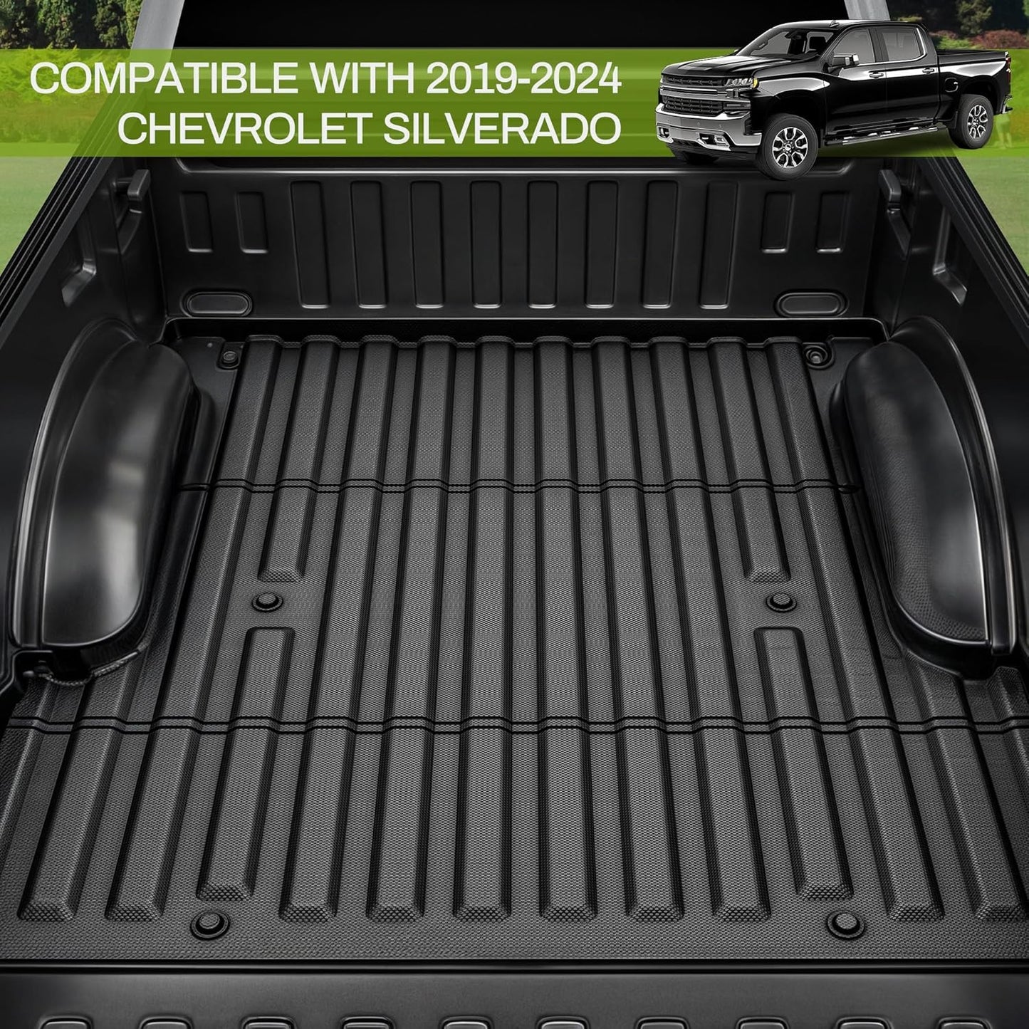 AUTOSAVER88 5.8FT Truck Bed Mat Fit for Chevrolet Silverado/GMC Sierra 1500 2019-2025, All Weather Protection TPE Heavy Duty Pickup Cargo Mat for Chevy Silverado Bed Liner Accessories, Black