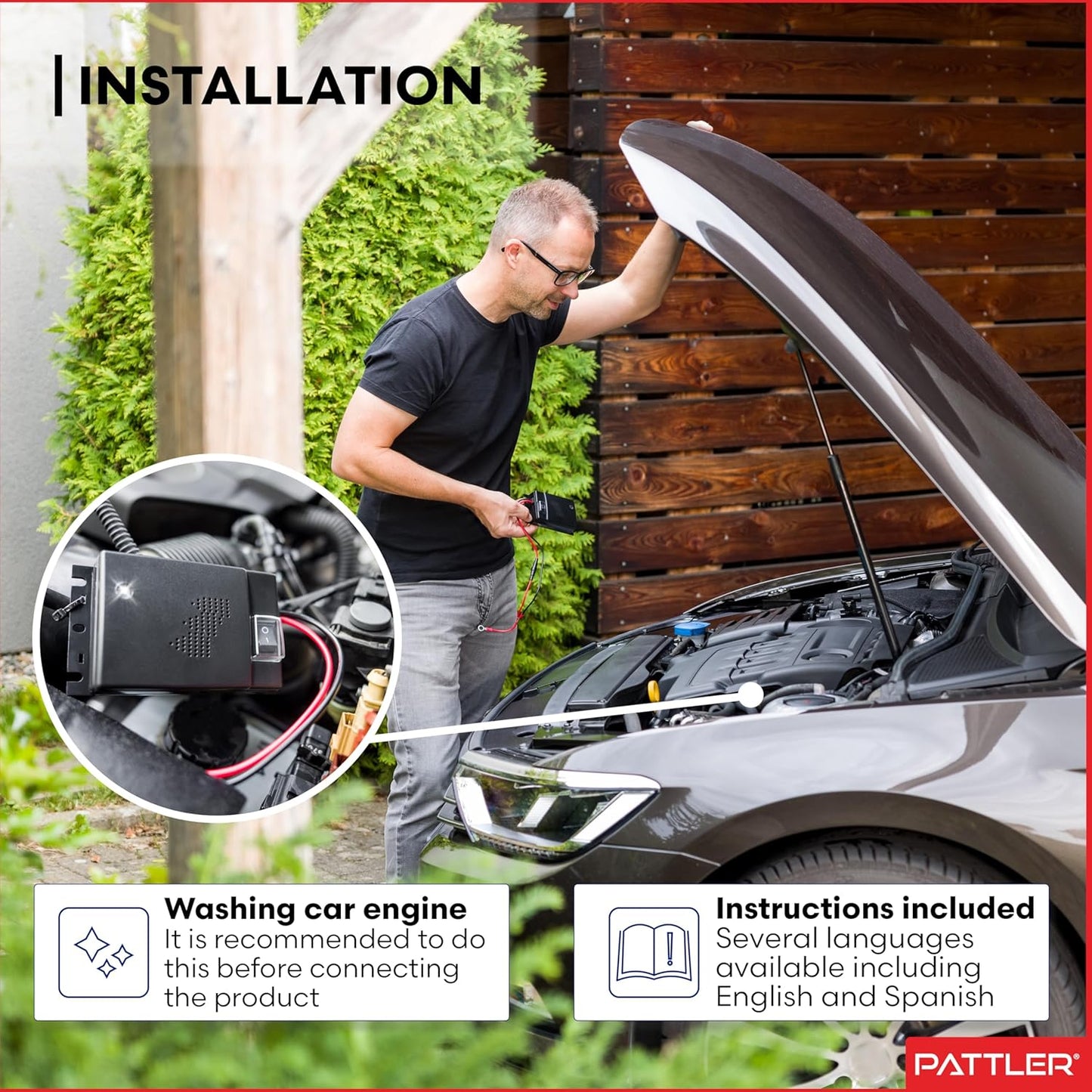 PATTLER® Marten Repellent for Car Engines - Ultrasonic Marten Repeller Under Hood for Immediate and Long-Term Protection Against Martens. Marten Deterrent for Cars Powered by 12V Car Battery - 2 Unit