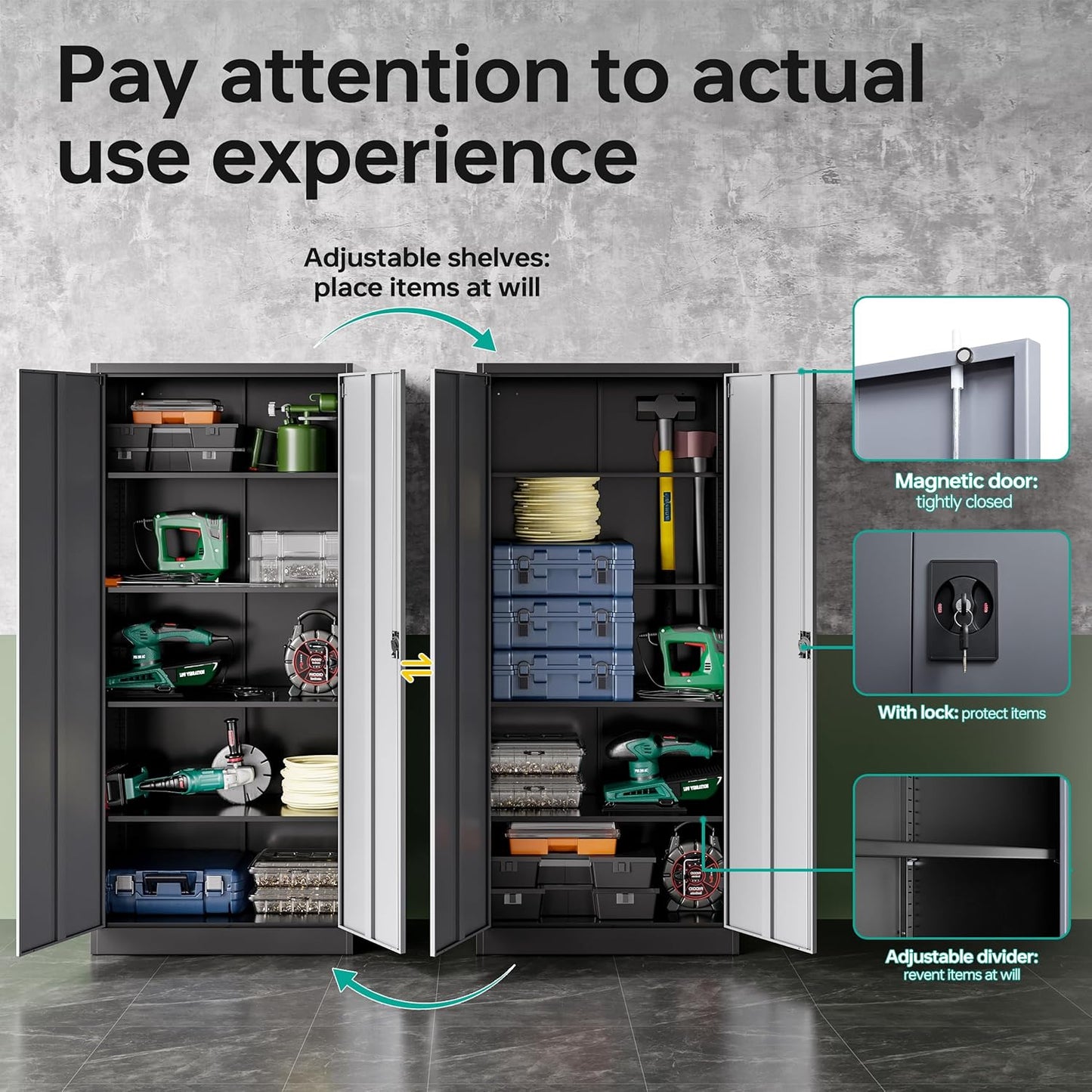 SISESOL Metal Storage Cabinet with 2 Doors and 6 Shelves,Gray Metal Cabinet with Lock,71" Lockable Garage Storage Cabinets,Locking Steel Cabinets for Home,Office,Garage,School