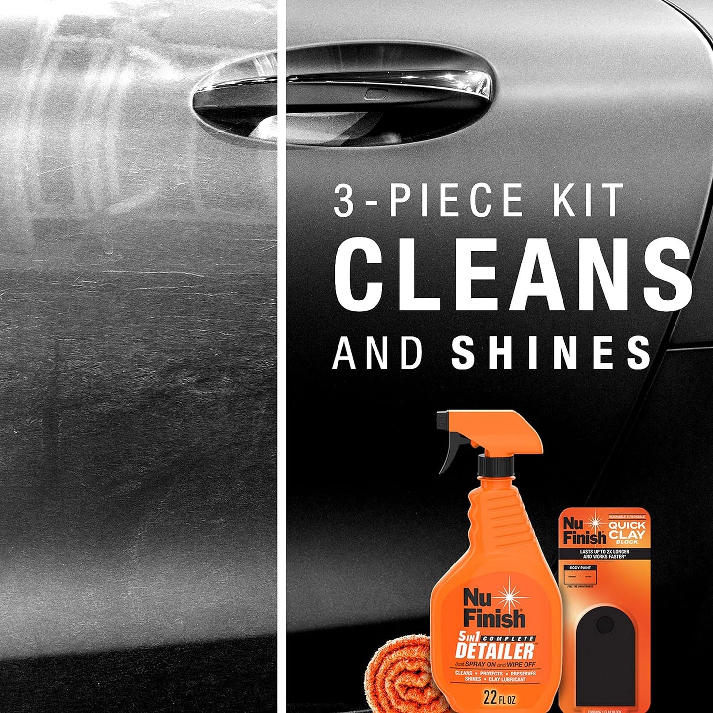 Nu Finish Quick Clay Car Kit with Clay Block, 5-in-1 Detailer and Cloth (3 Items)